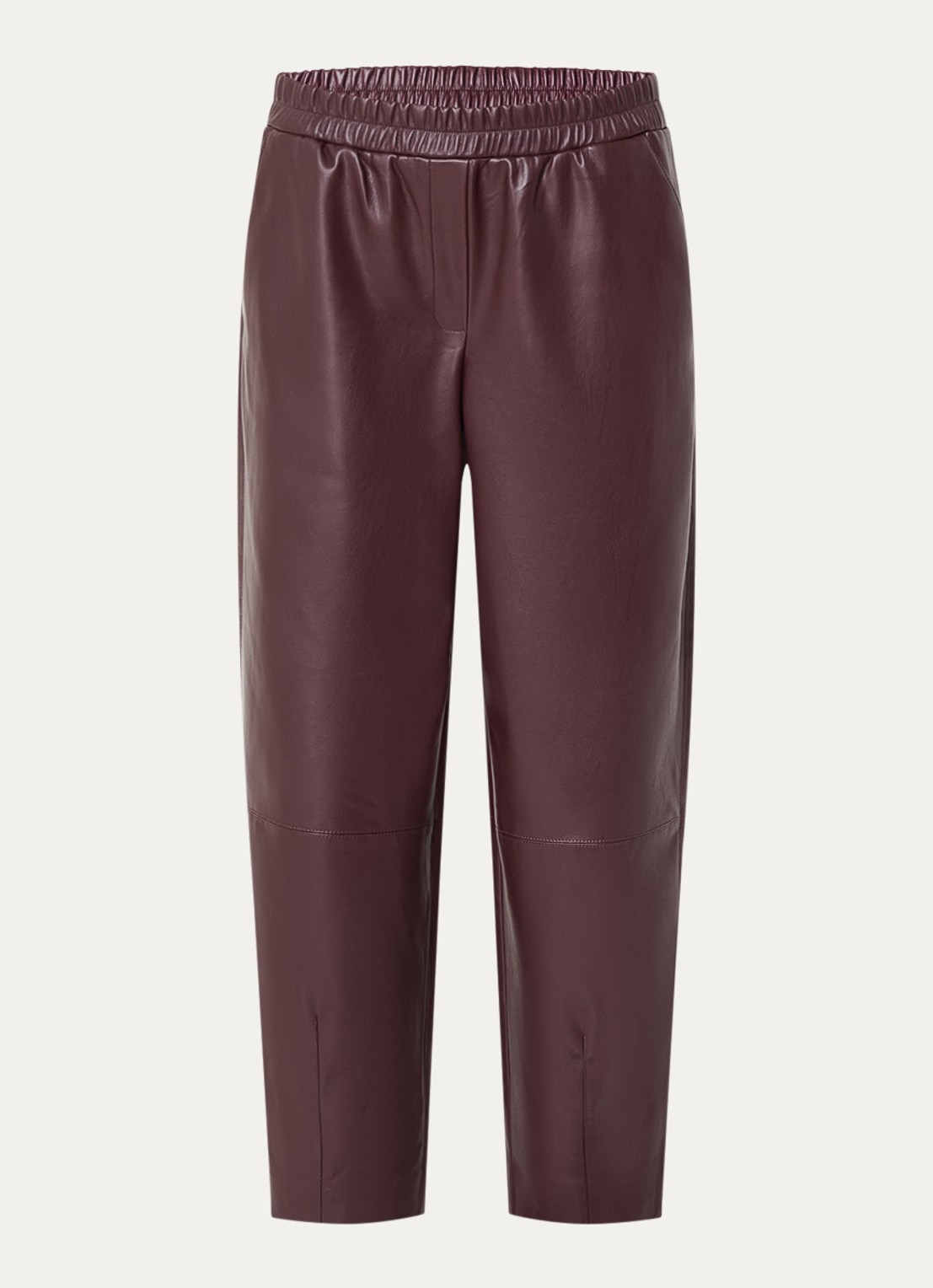 OPUS Myha Edgy mid waist cropped tapered fit broek van imitatieleer - voorkant 2 bordeauxrood