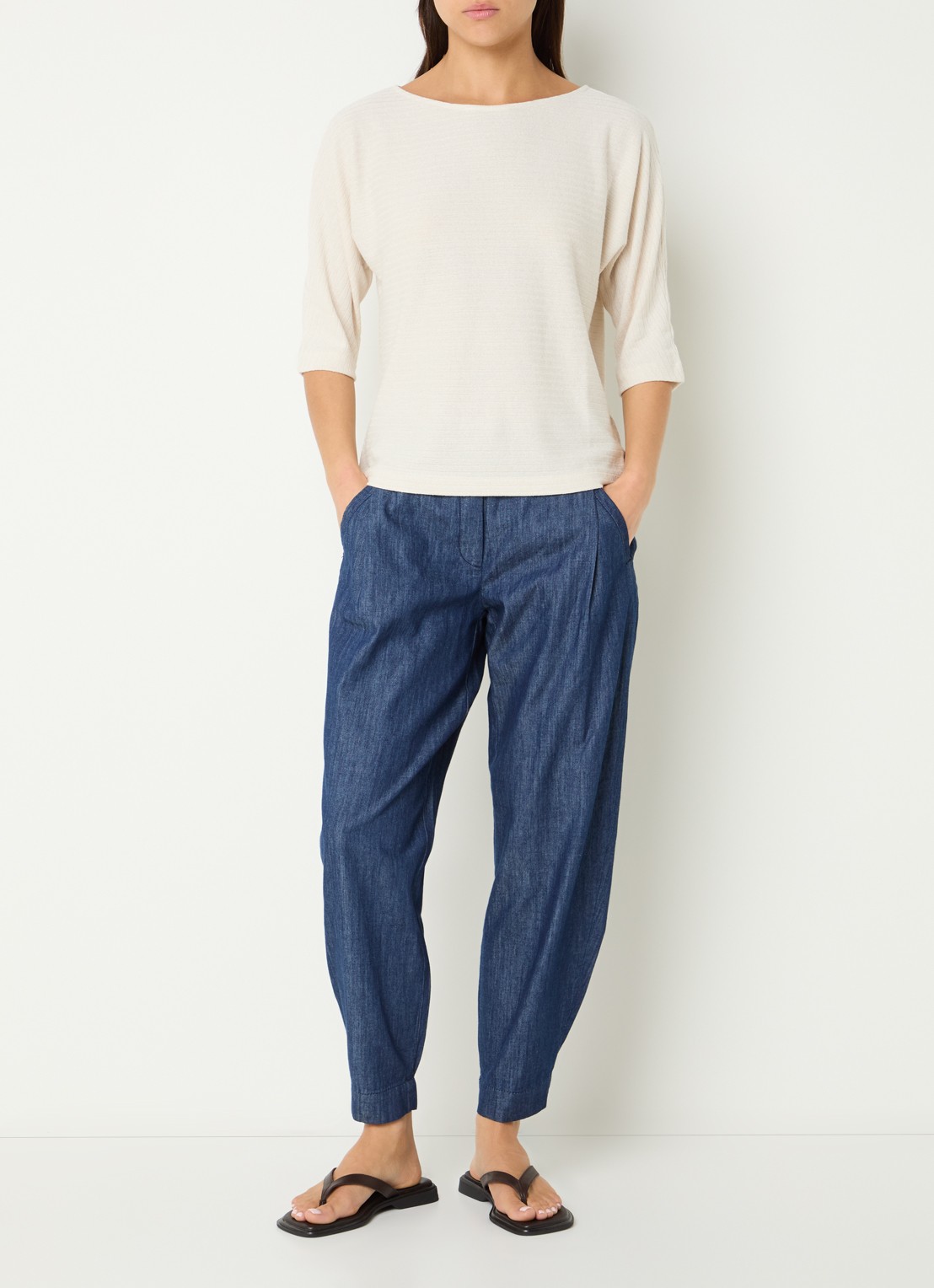 OPUS Myha mid waist chino met steekzakken - voorkant 4 donkerblauw