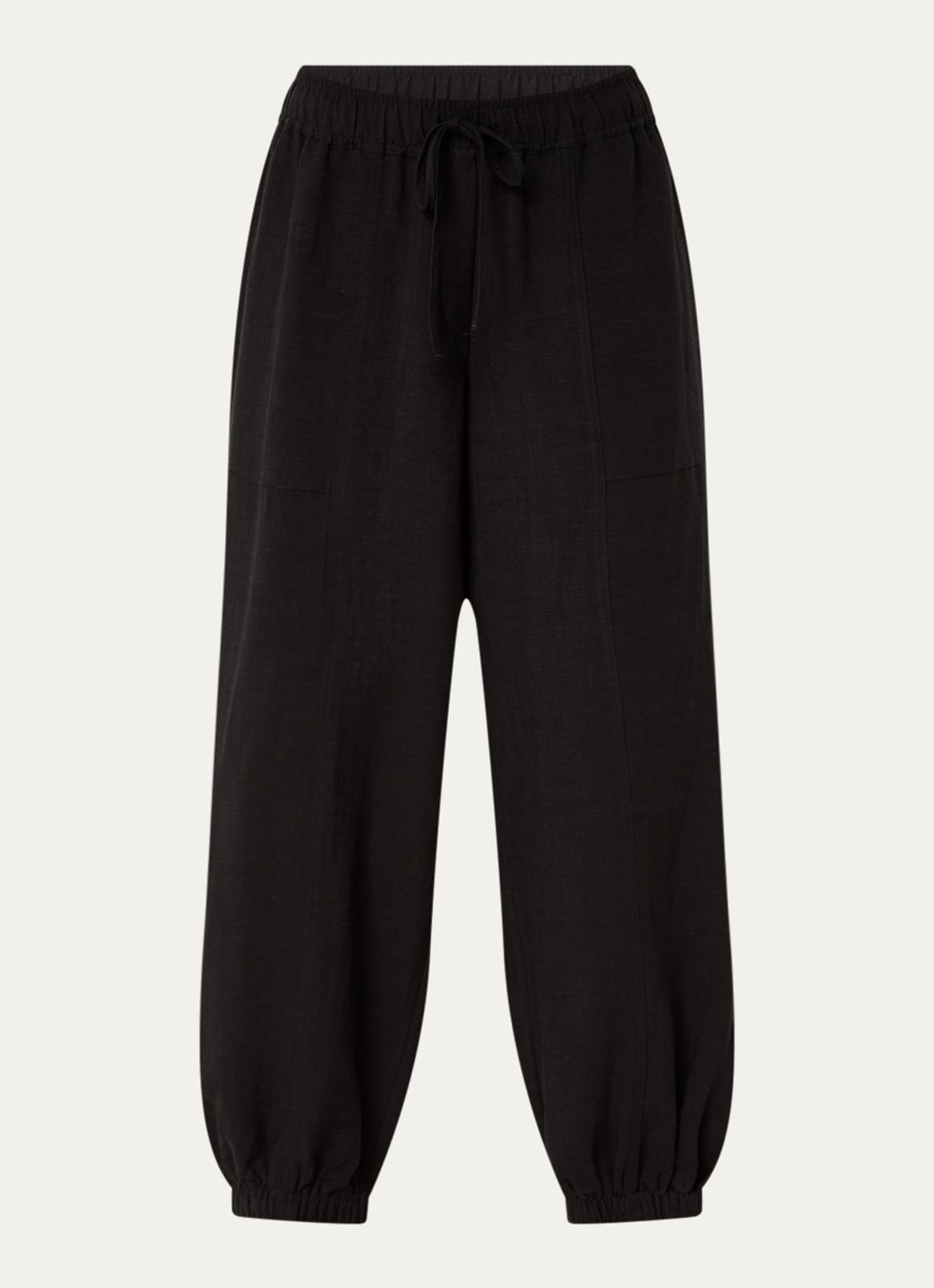 OPUS Myha Oasis high waist cropped tapered fit broek in linnenblend - voorkant 2 zwart