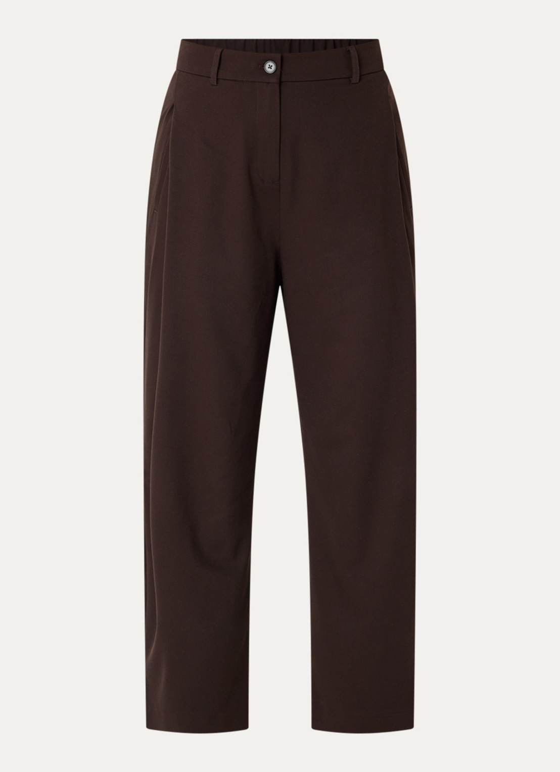 OPUS Myhi high waist tapered fit pantalon met steekzakken - voorkant donkerbruin