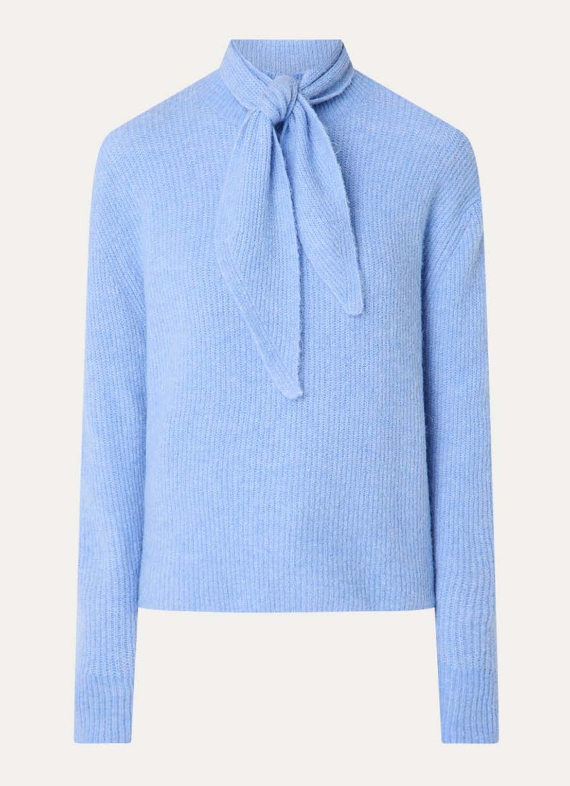 OPUS Parf fijngebreide trui in alpaca wolblend met sjaalkraag - voorkant 2 donkerblauw
