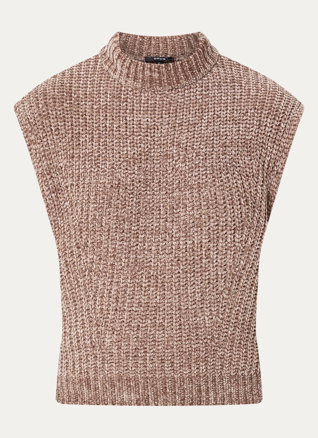 OPUS Pexto spencer met gemêleerd dessin - voorkant camel