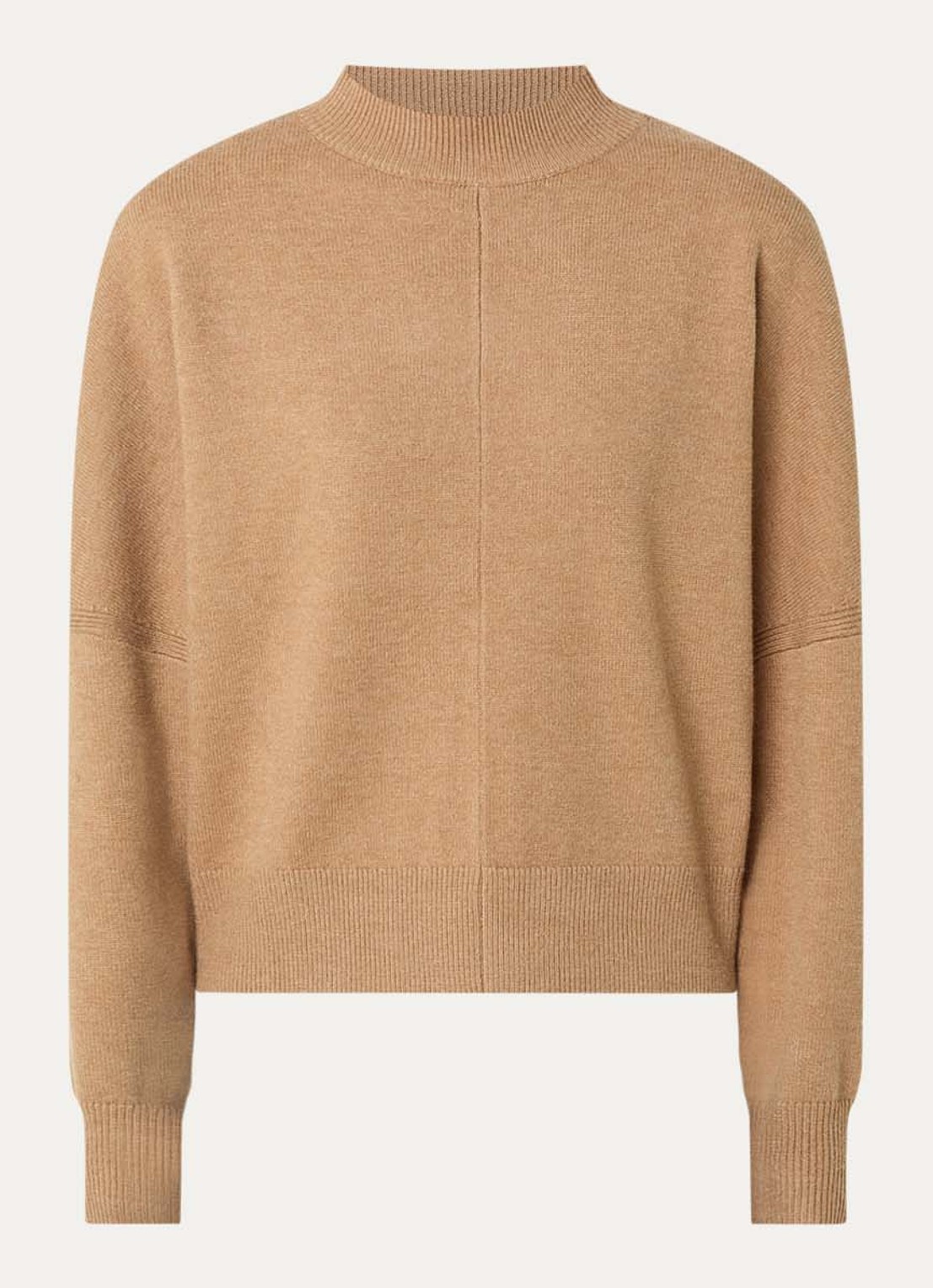 OPUS Pilas fijngebreide trui met opstaande kraag - voorkant beige