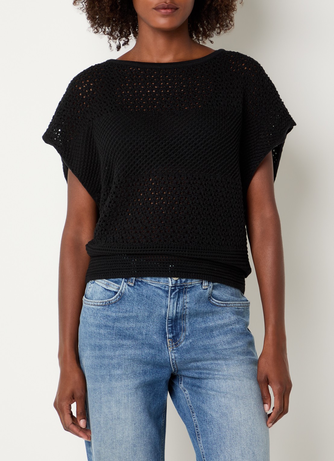 OPUS Polliva semi-transparante top met boothals - detail zwart