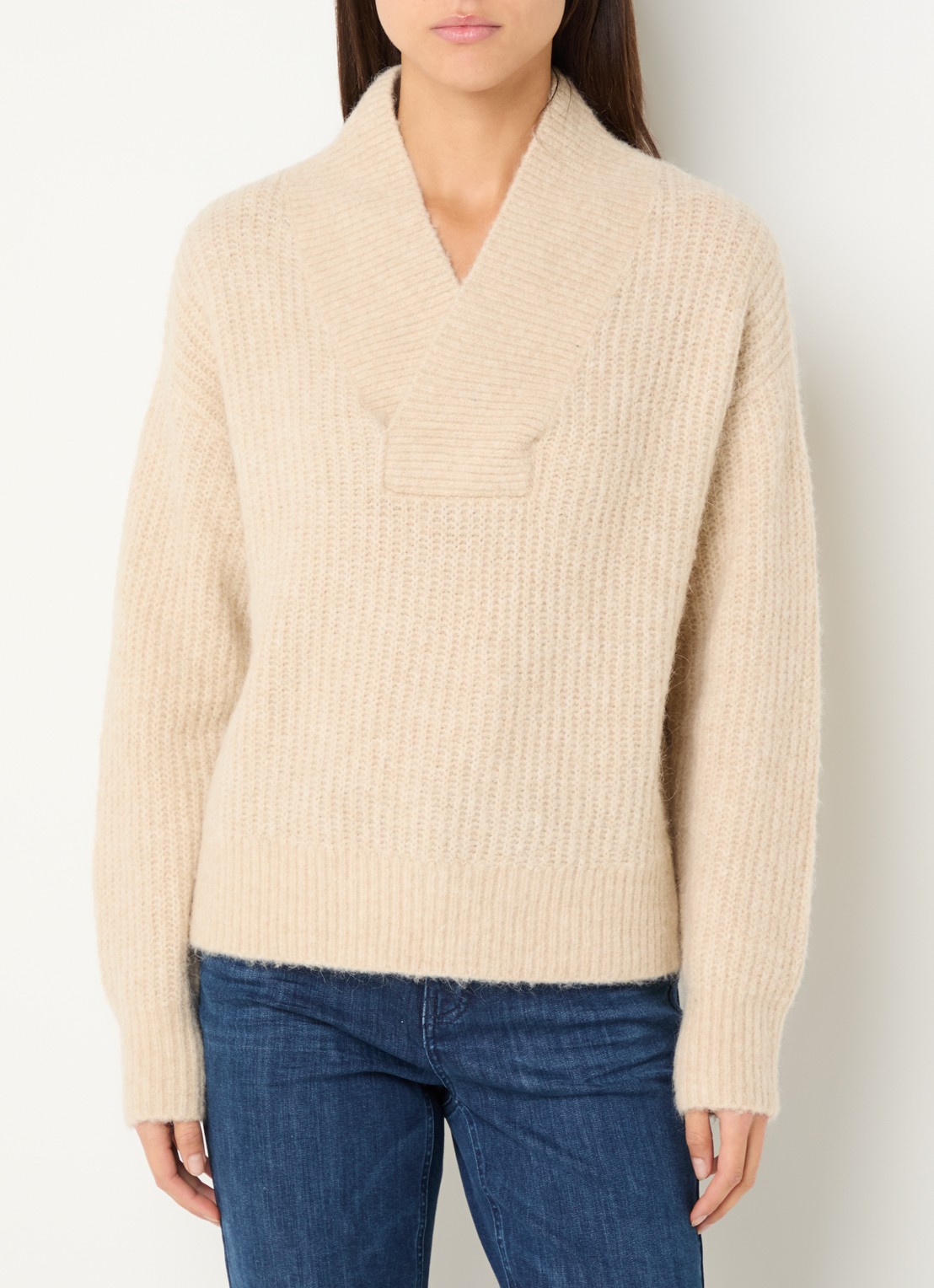 OPUS Ponelope grofgebreide trui in alpaca wolblend - detail 4 beige