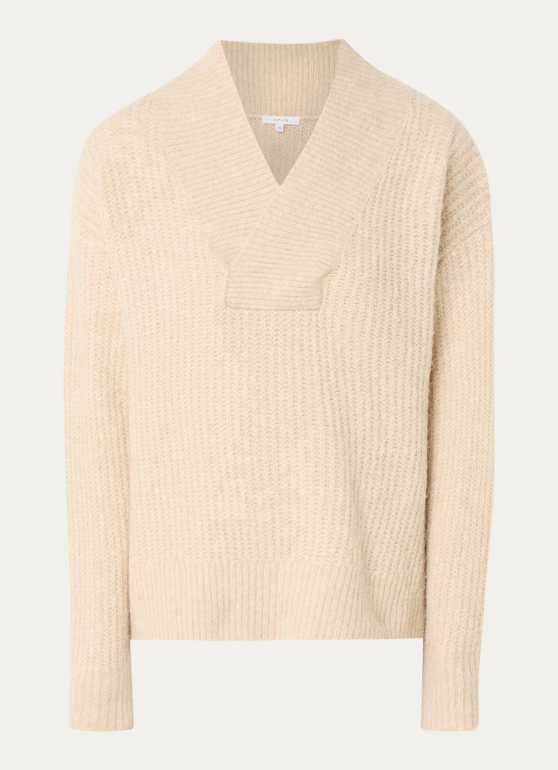 OPUS Ponelope grofgebreide trui in alpaca wolblend - voorkant beige