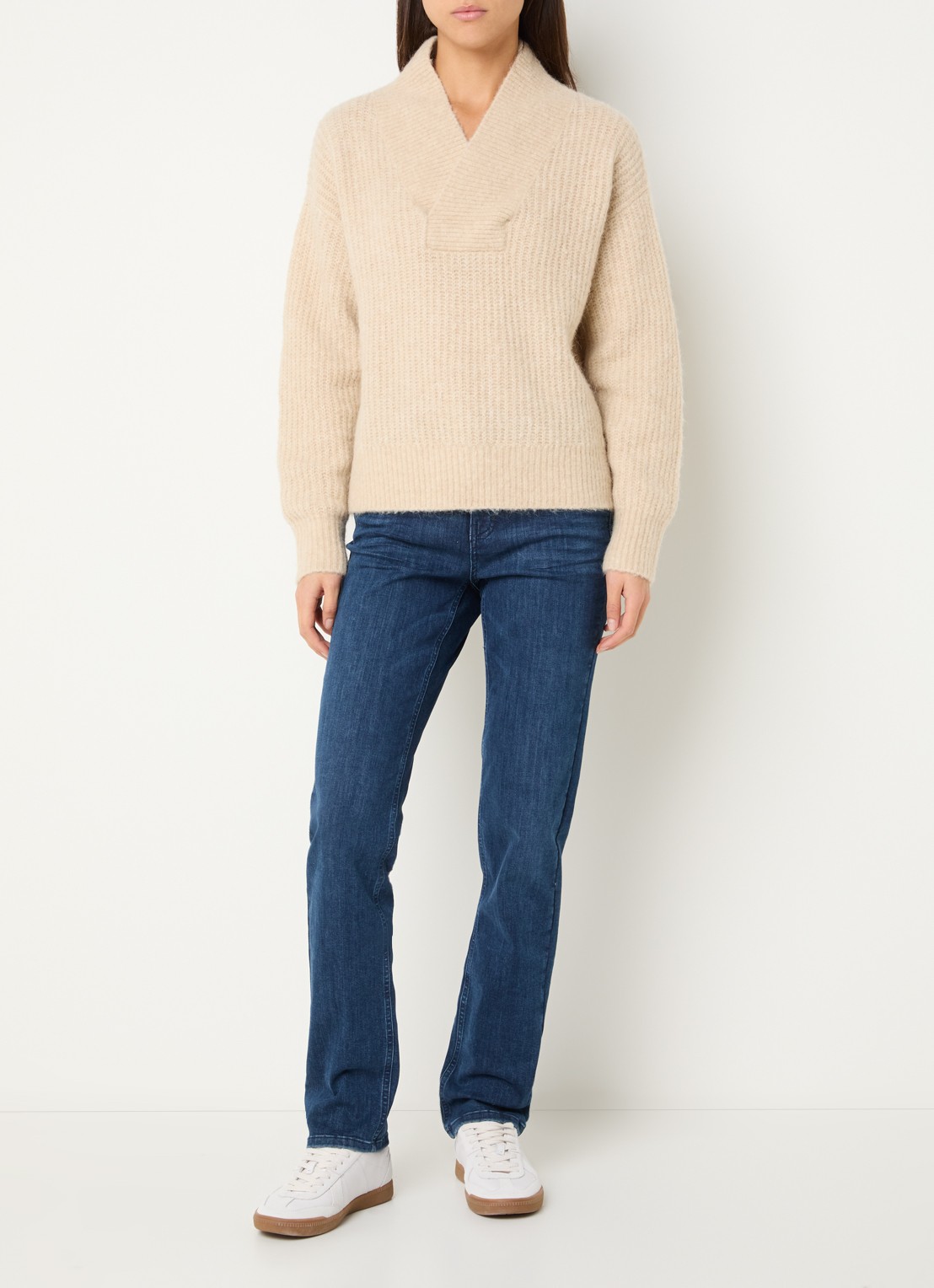 OPUS Ponelope grofgebreide trui in alpaca wolblend - voorkant 2 beige