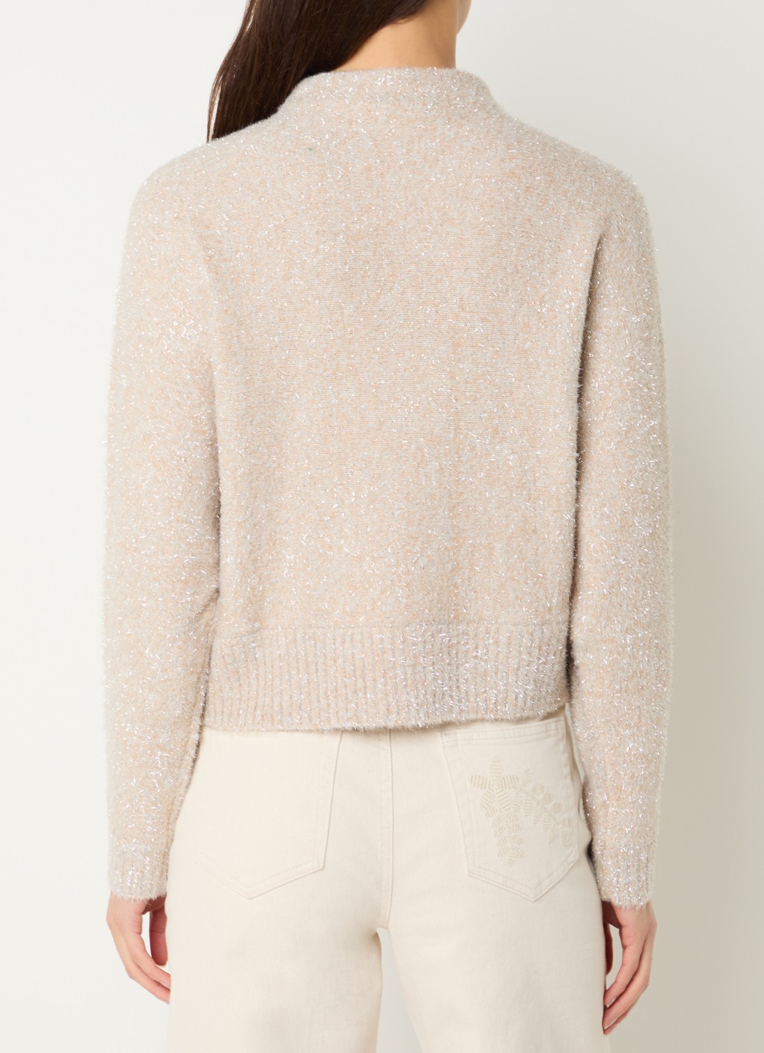 OPUS Posmic fijngebreide trui met lurex - achterkant 3 creme