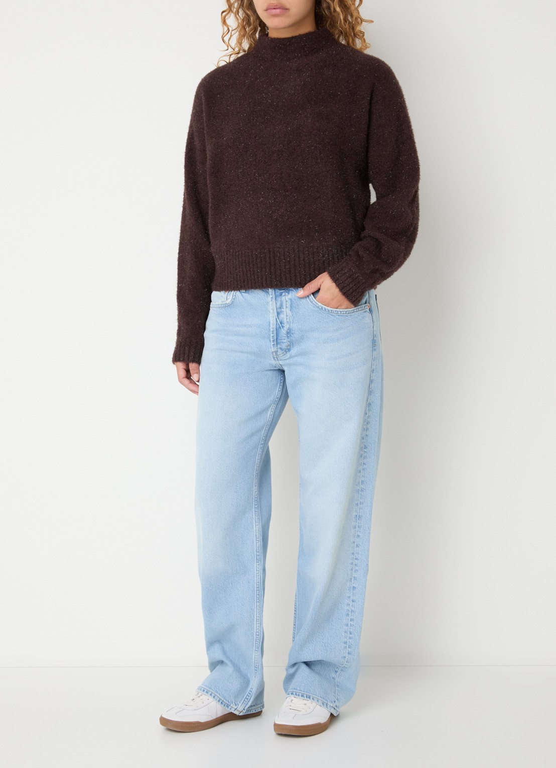 OPUS Posmic fijngebreide trui met lurex - voorkant 3 donkerbruin
