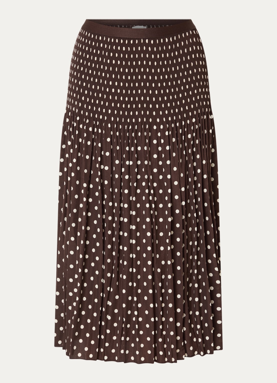 OPUS Ribane midi rok met stippenprint - voorkant 3 donkerbruin