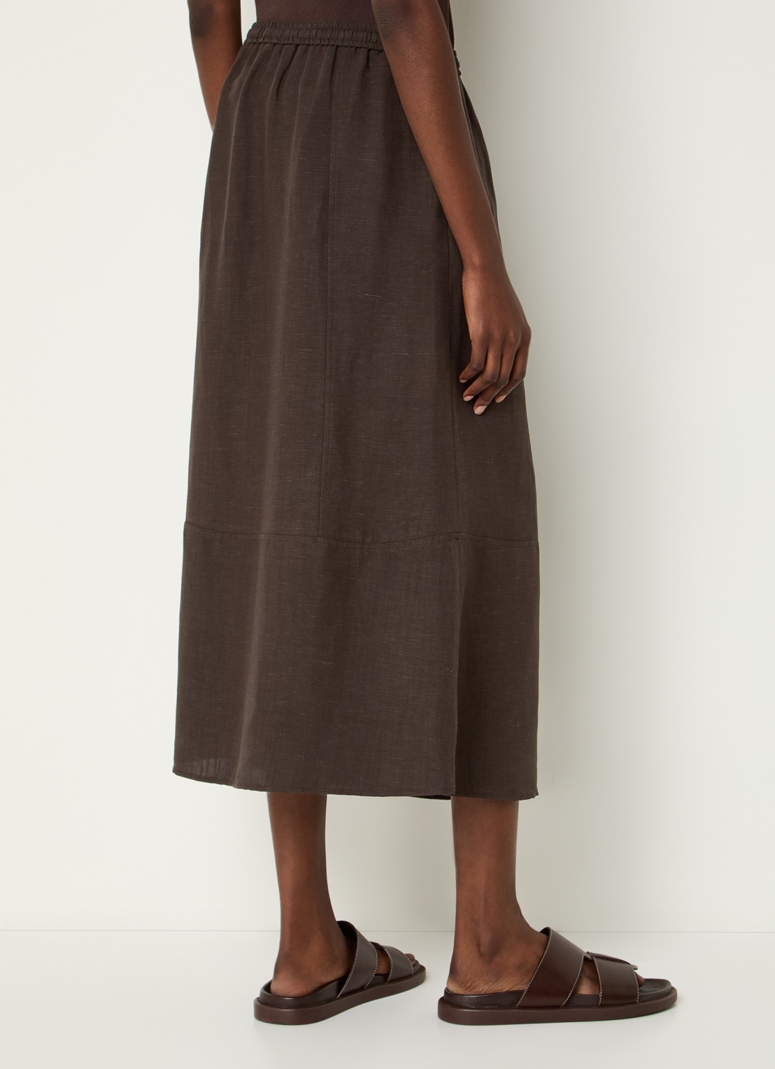OPUS Ridana midi rok in linnenblend met steekzakken - achterkant bruin