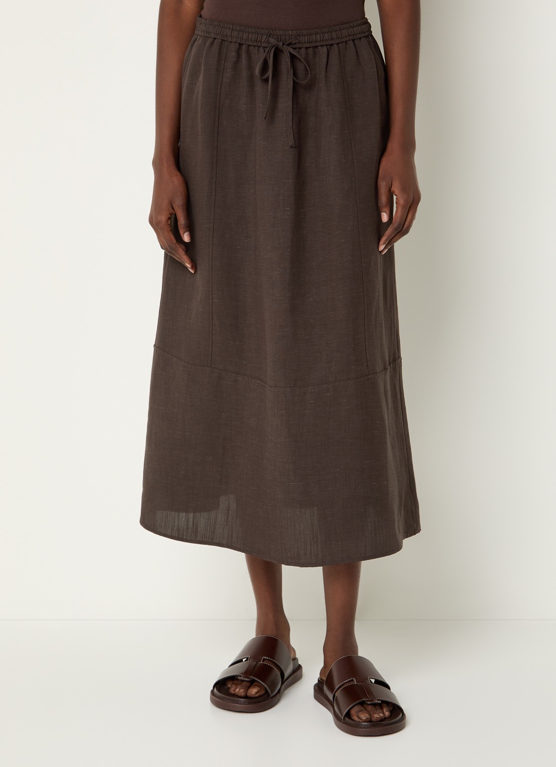 OPUS Ridana midi rok in linnenblend met steekzakken - detail 2 bruin