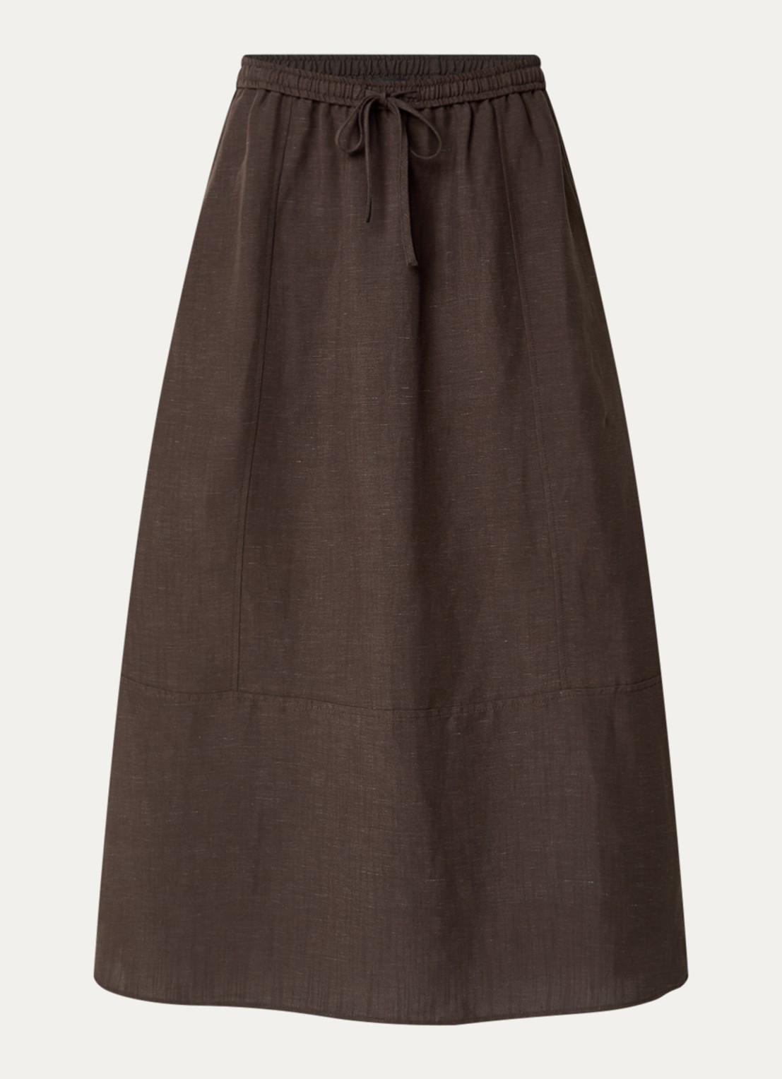 OPUS Ridana midi rok in linnenblend met steekzakken - voorkant 3 bruin