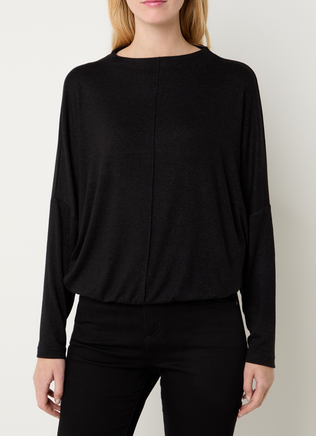 OPUS Sachto top van jersey met lurex en vleermuismouw - detail 4 zwart