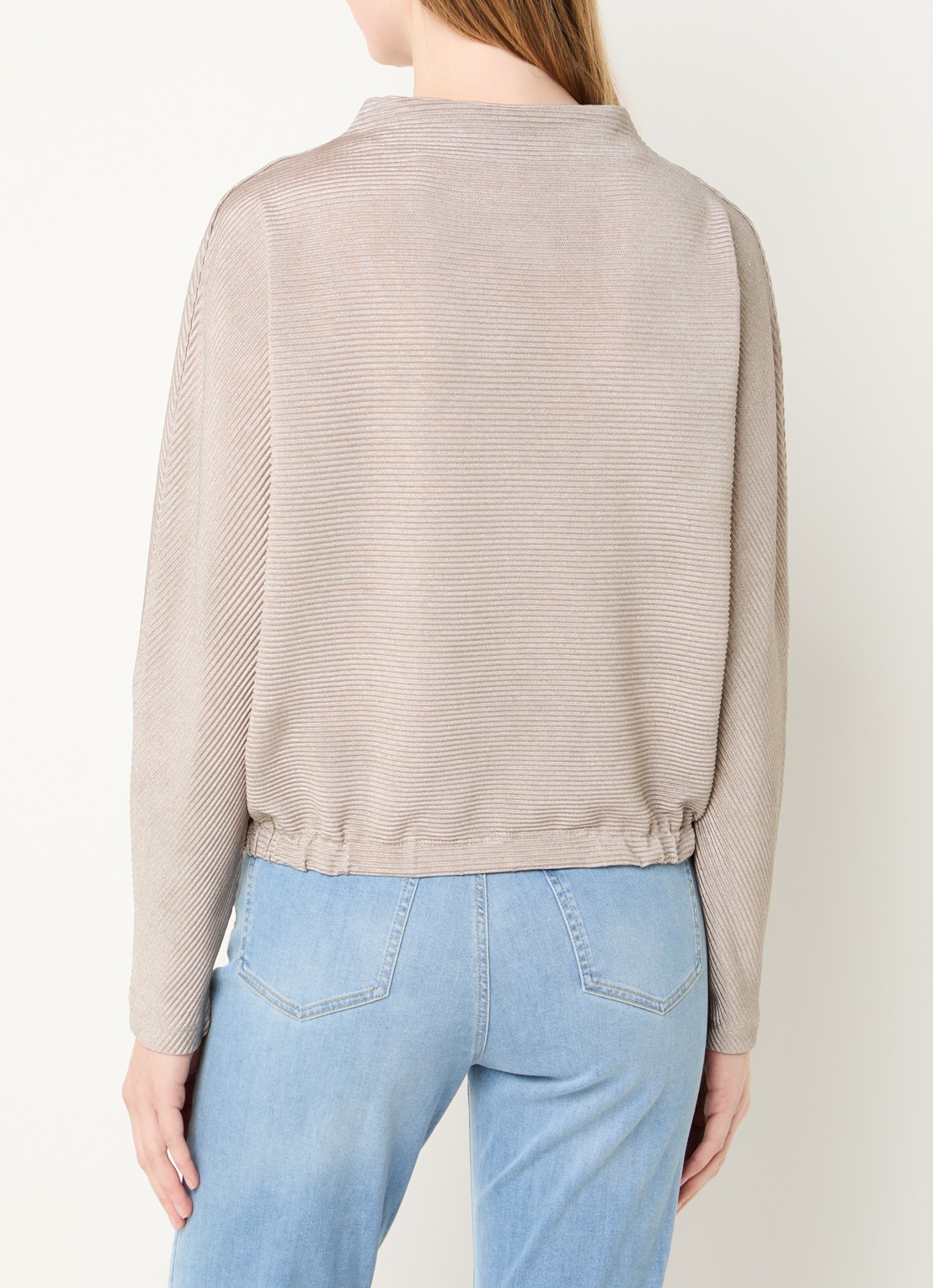 OPUS Saglanz top met ribstructuur - achterkant taupe