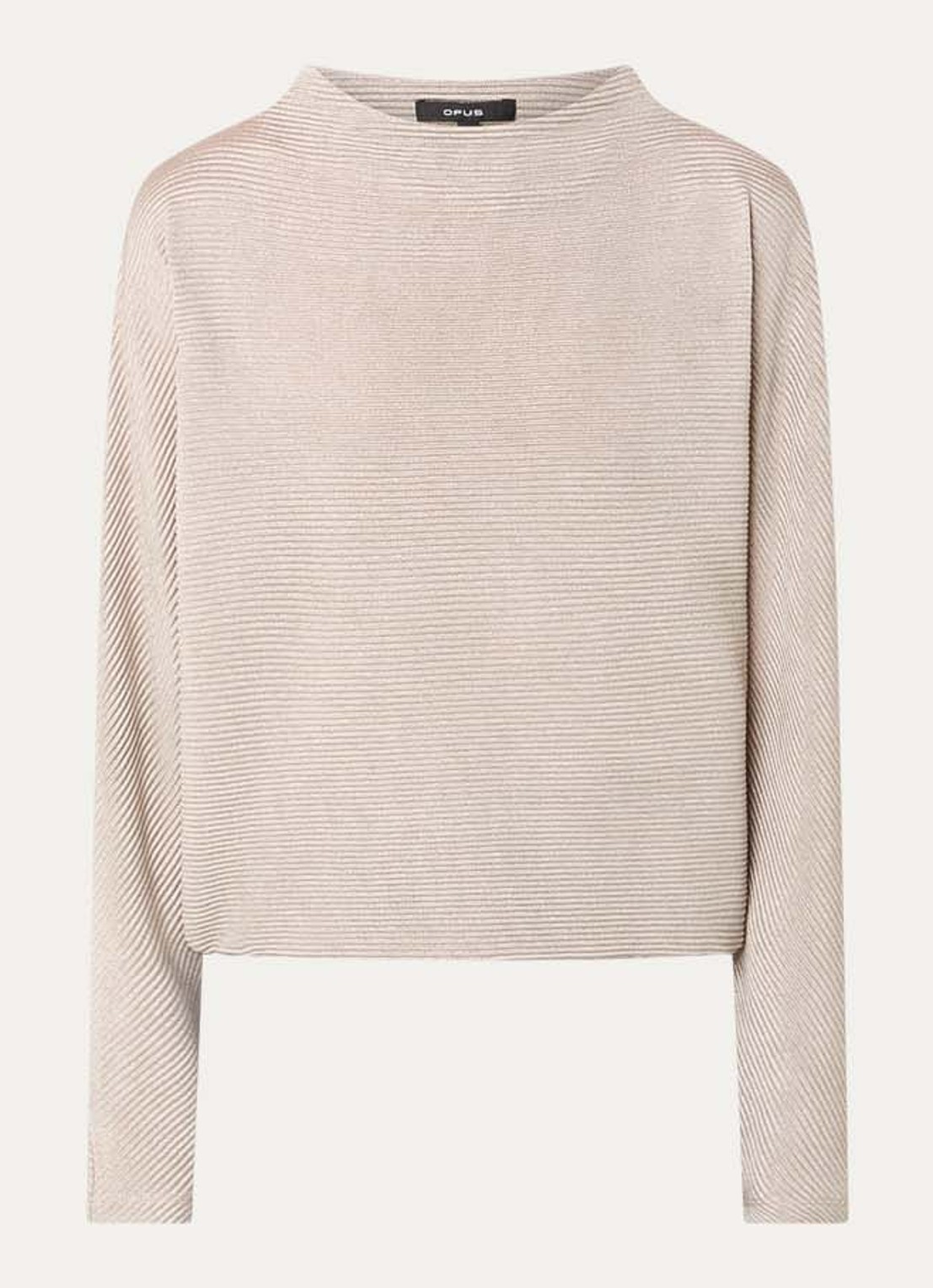 OPUS Saglanz top met ribstructuur - voorkant 2 taupe