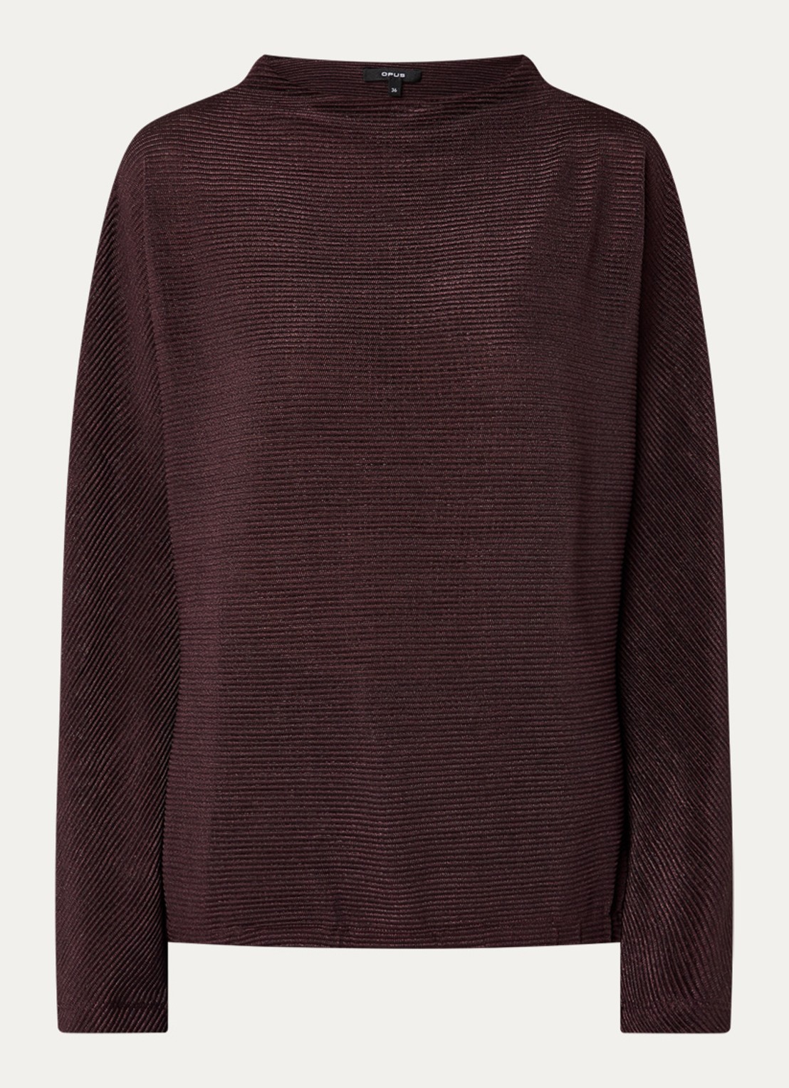 OPUS Saglanz top met ribstructuur - voorkant 3 aubergine