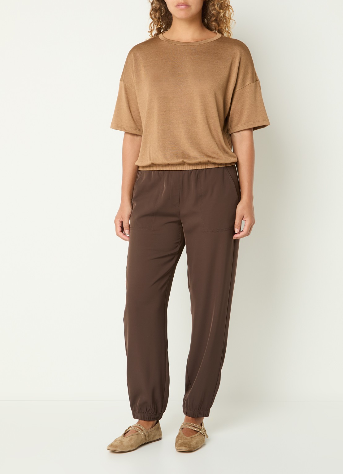 OPUS Salien T-shirt met ronde hals - voorkant 2 camel