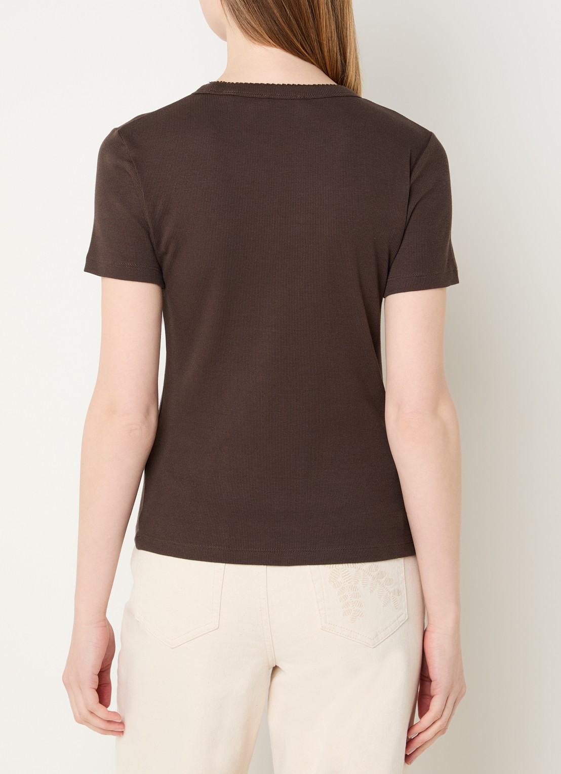 OPUS Samuna T-shirt met ronde hals - achterkant 4 donkerbruin
