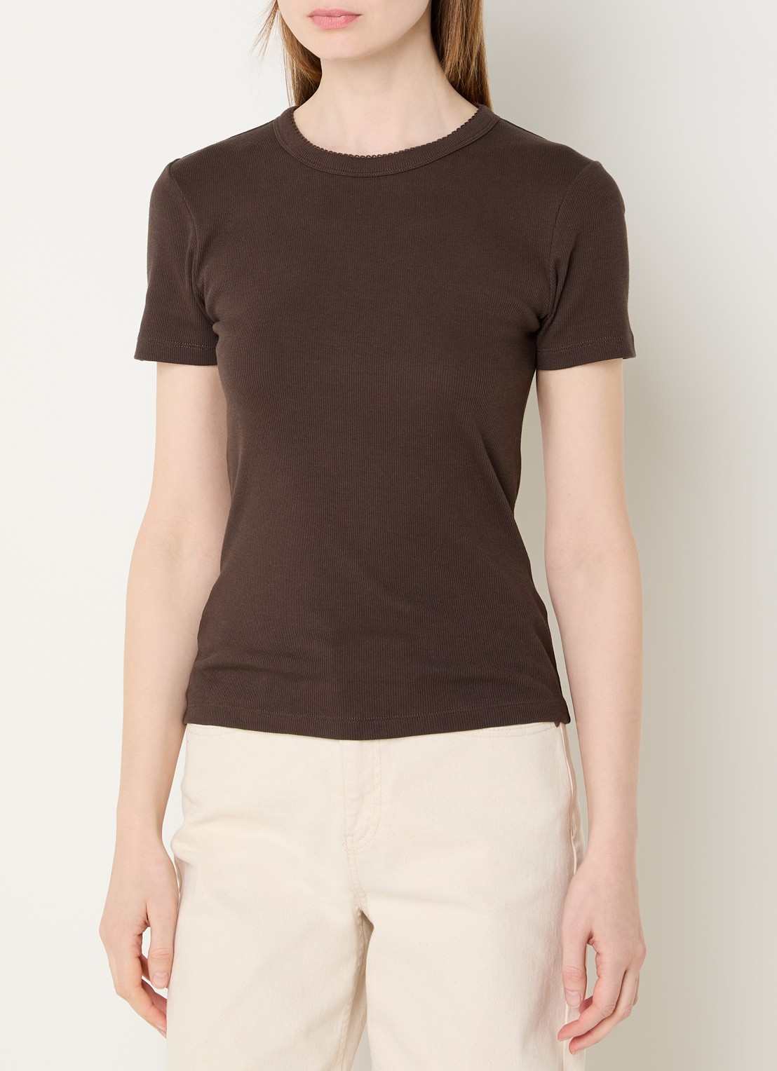 OPUS Samuna T-shirt met ronde hals - detail 3 donkerbruin
