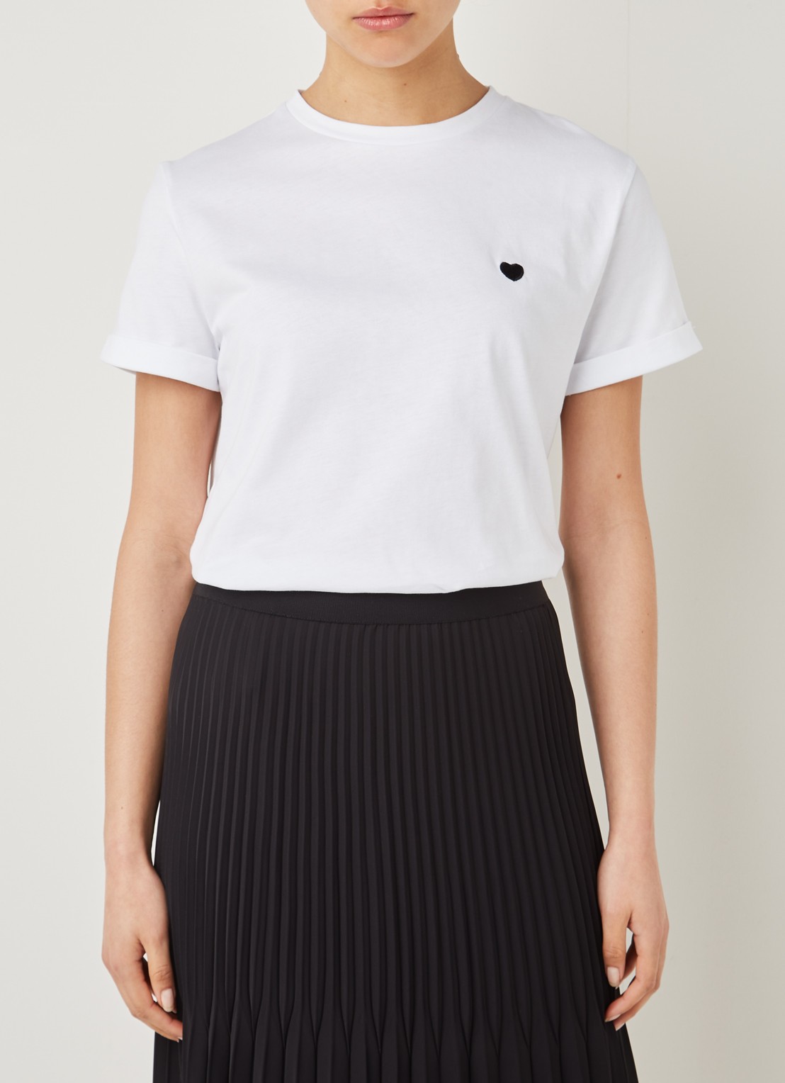 OPUS Serz T-shirt met borduring - detail wit