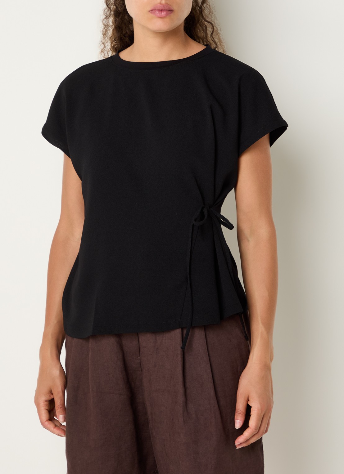 OPUS Sifem top van jersey met strikdetail - detail 4 zwart