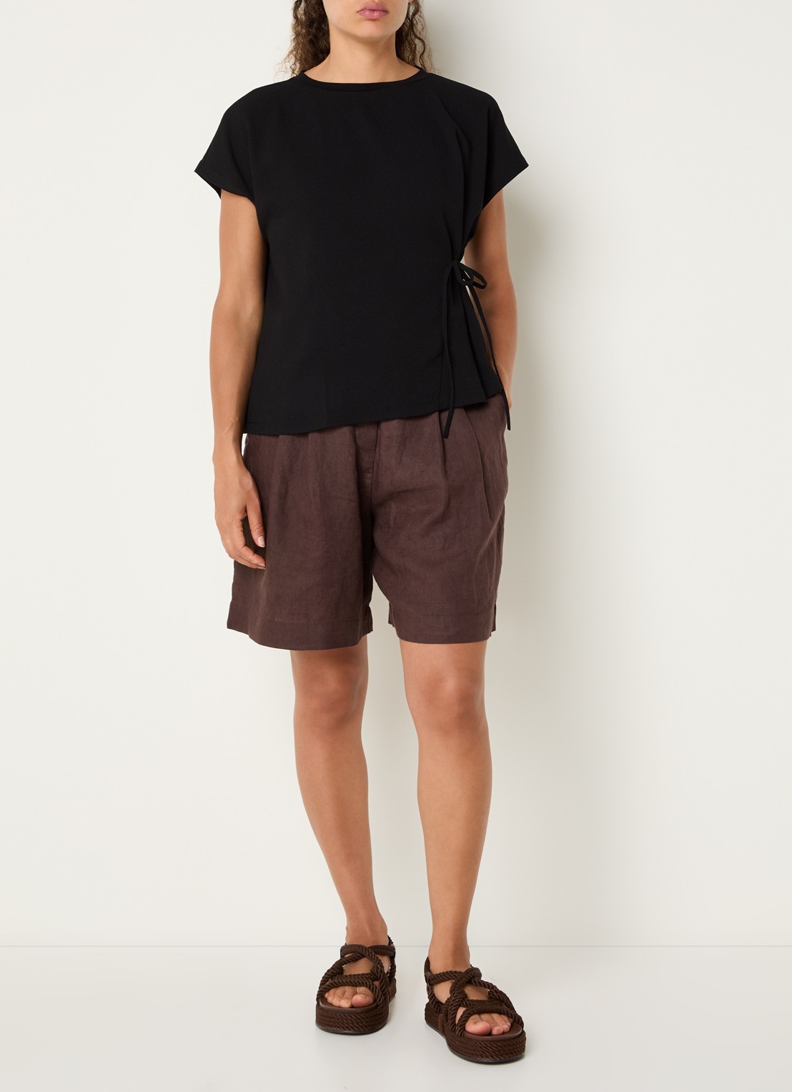 OPUS Sifem top van jersey met strikdetail - voorkant 3 zwart