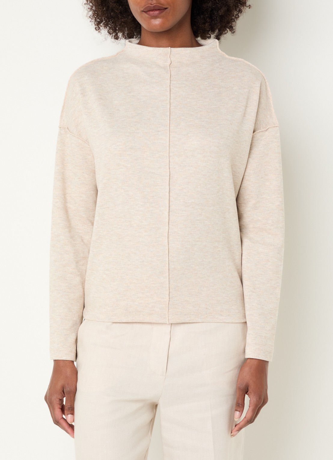 OPUS Sinzi top met opstaande kraag - detail 4 beige