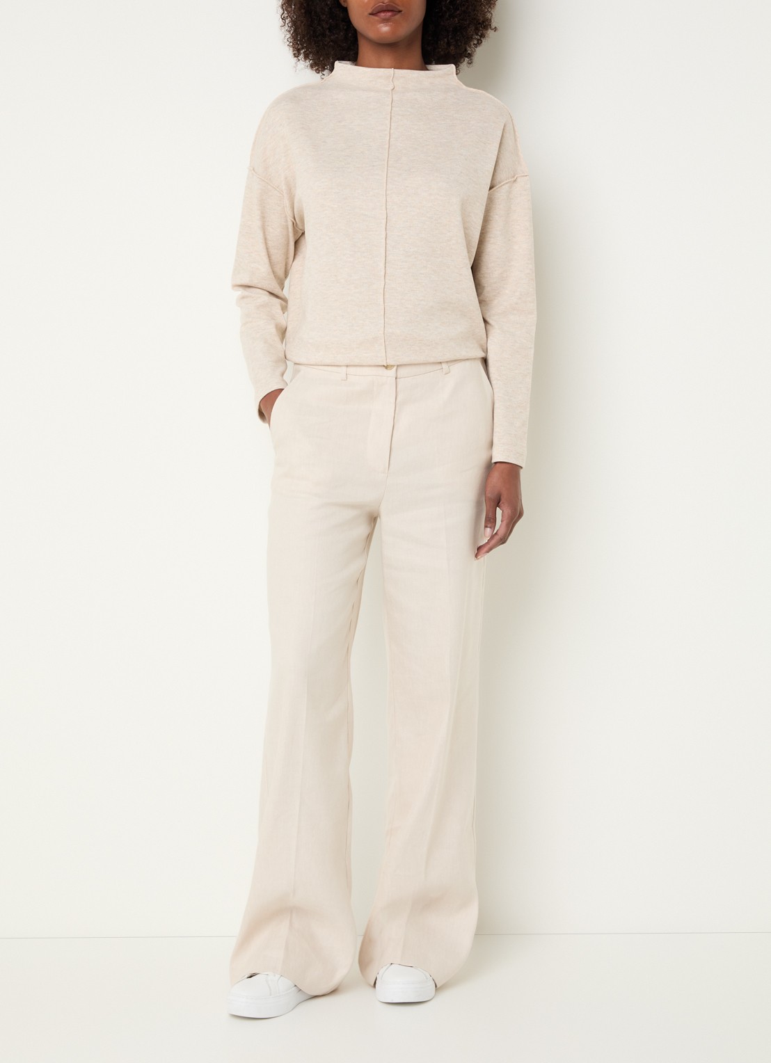 OPUS Sinzi top met opstaande kraag - voorkant 3 beige