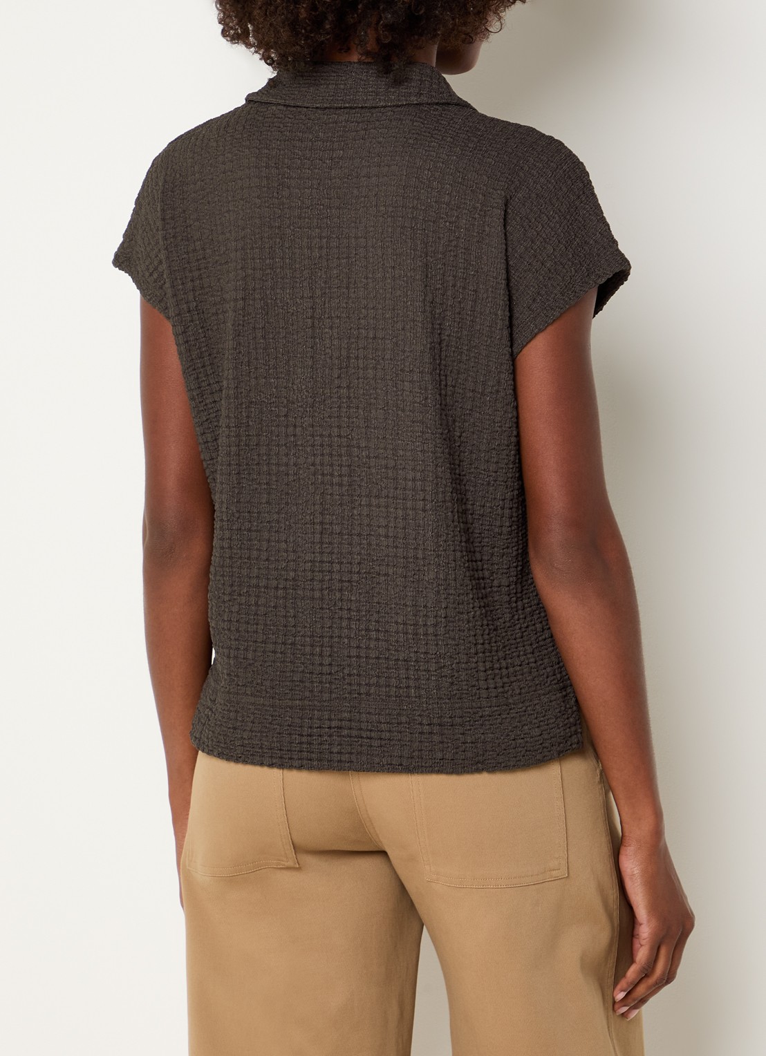 OPUS Sipin T-shirt met structuur - achterkant 3 donkerbruin