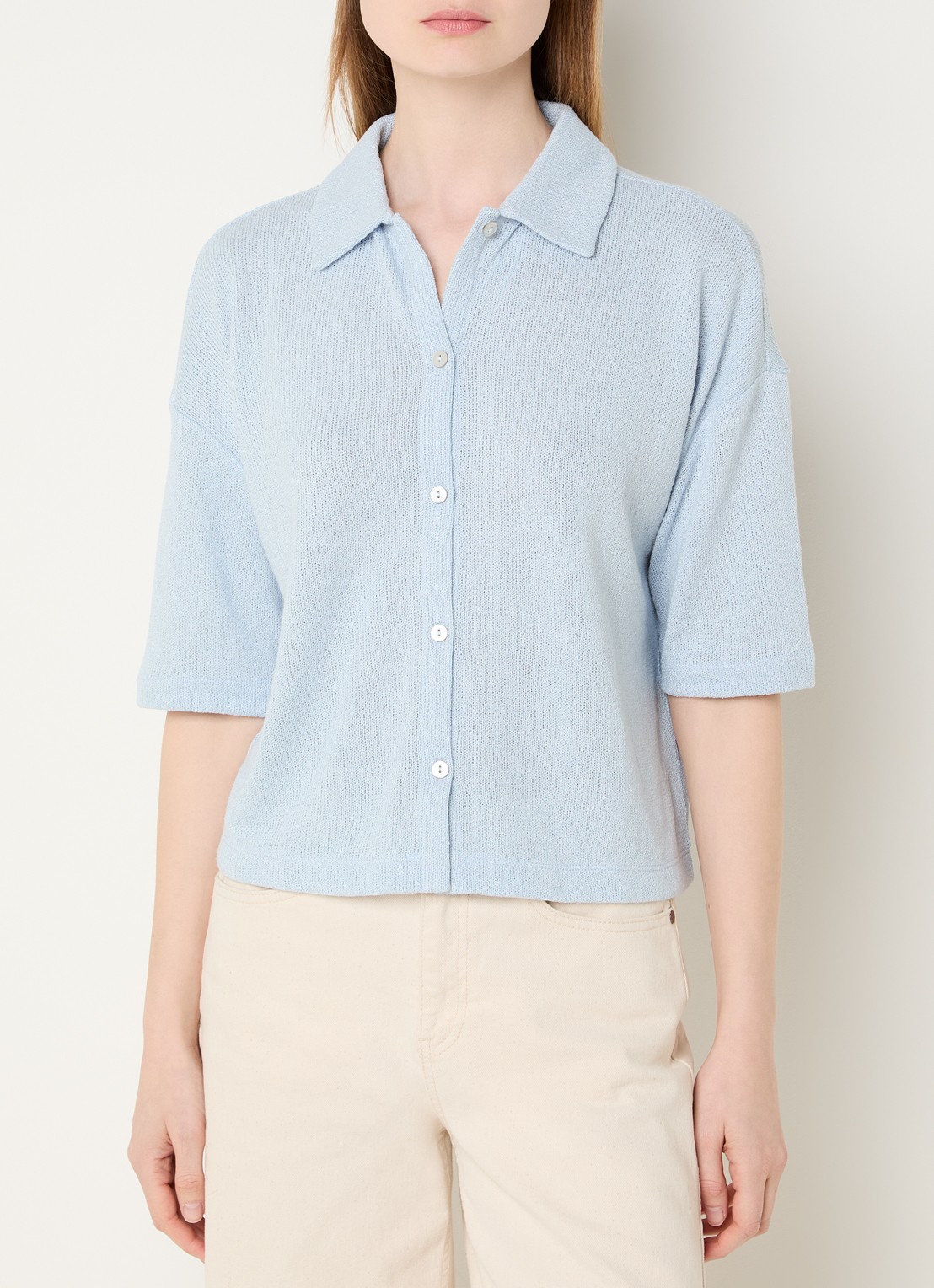 OPUS Sitrica semi-transparante blouse - detail 4 blauw