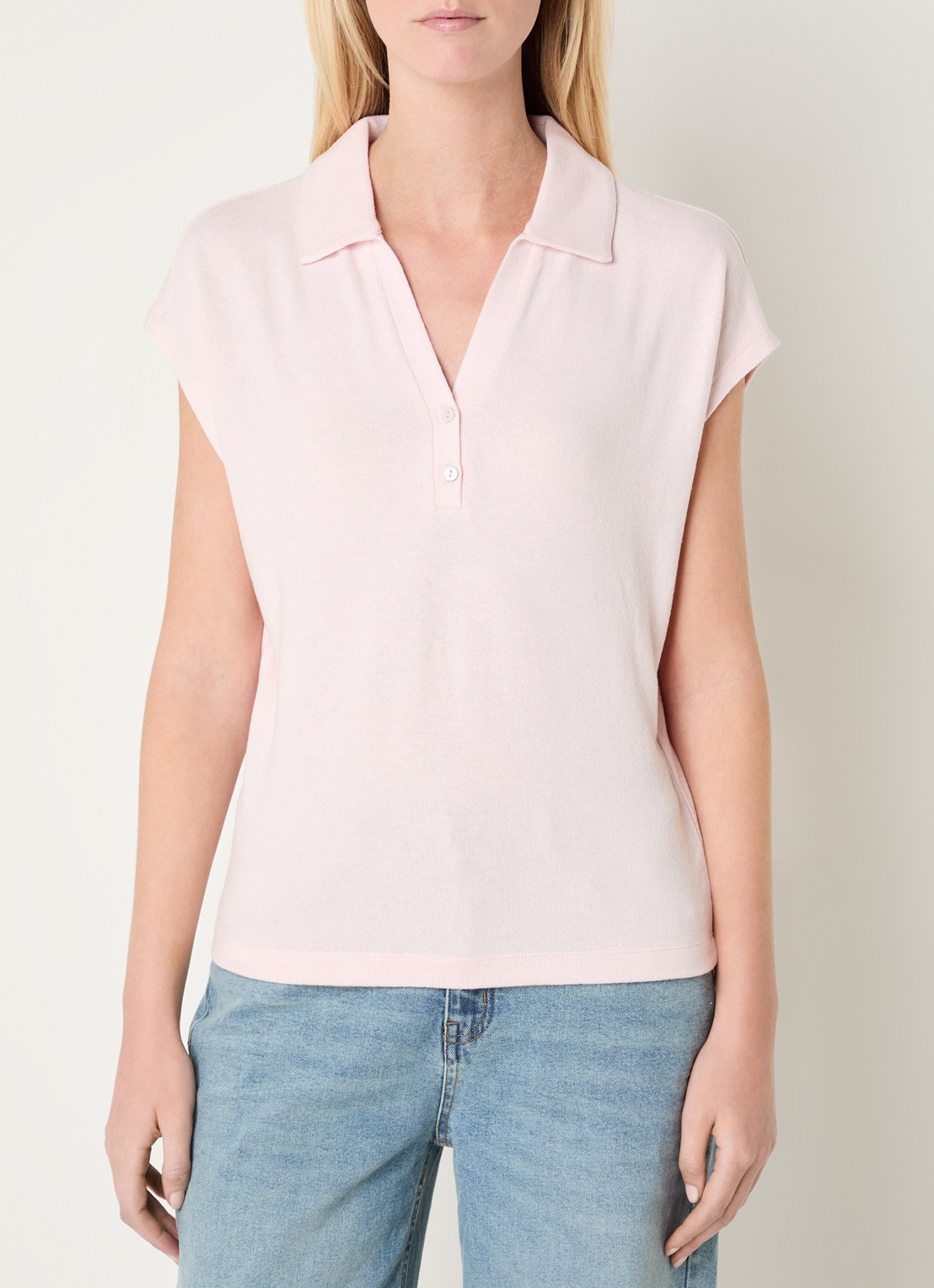 OPUS Sohani fijngebreide top met V-hals - detail 4 roze