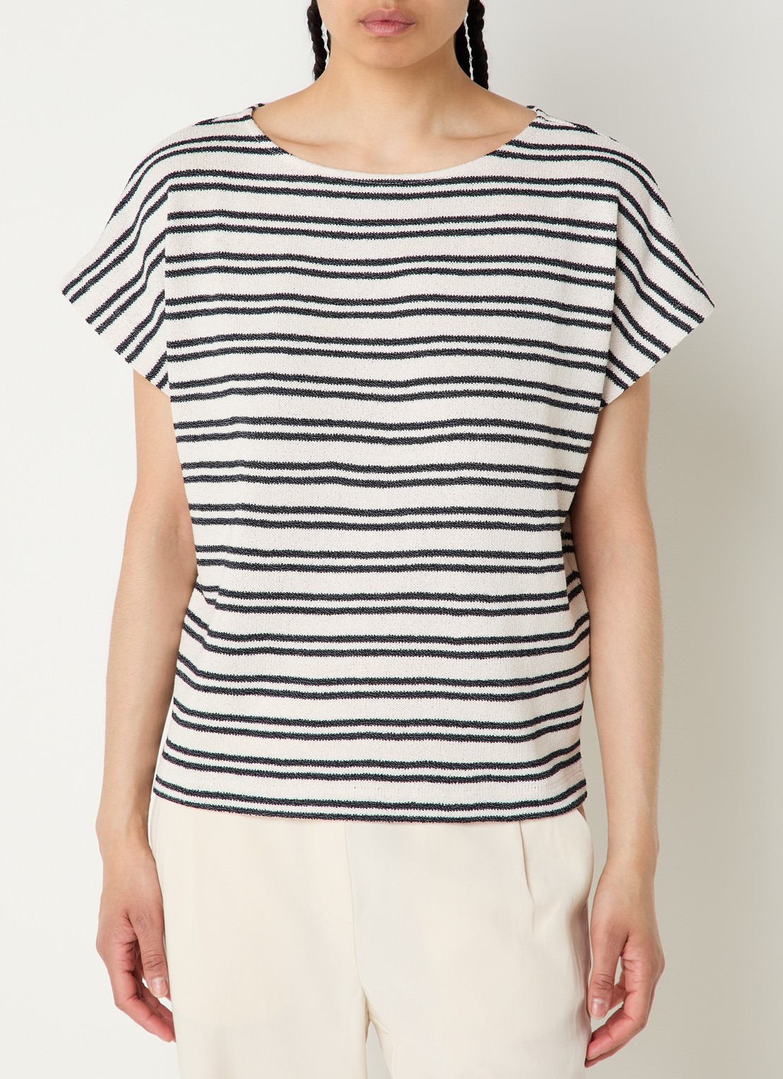 OPUS Sostal fijngebreide top met streepprint - detail wit
