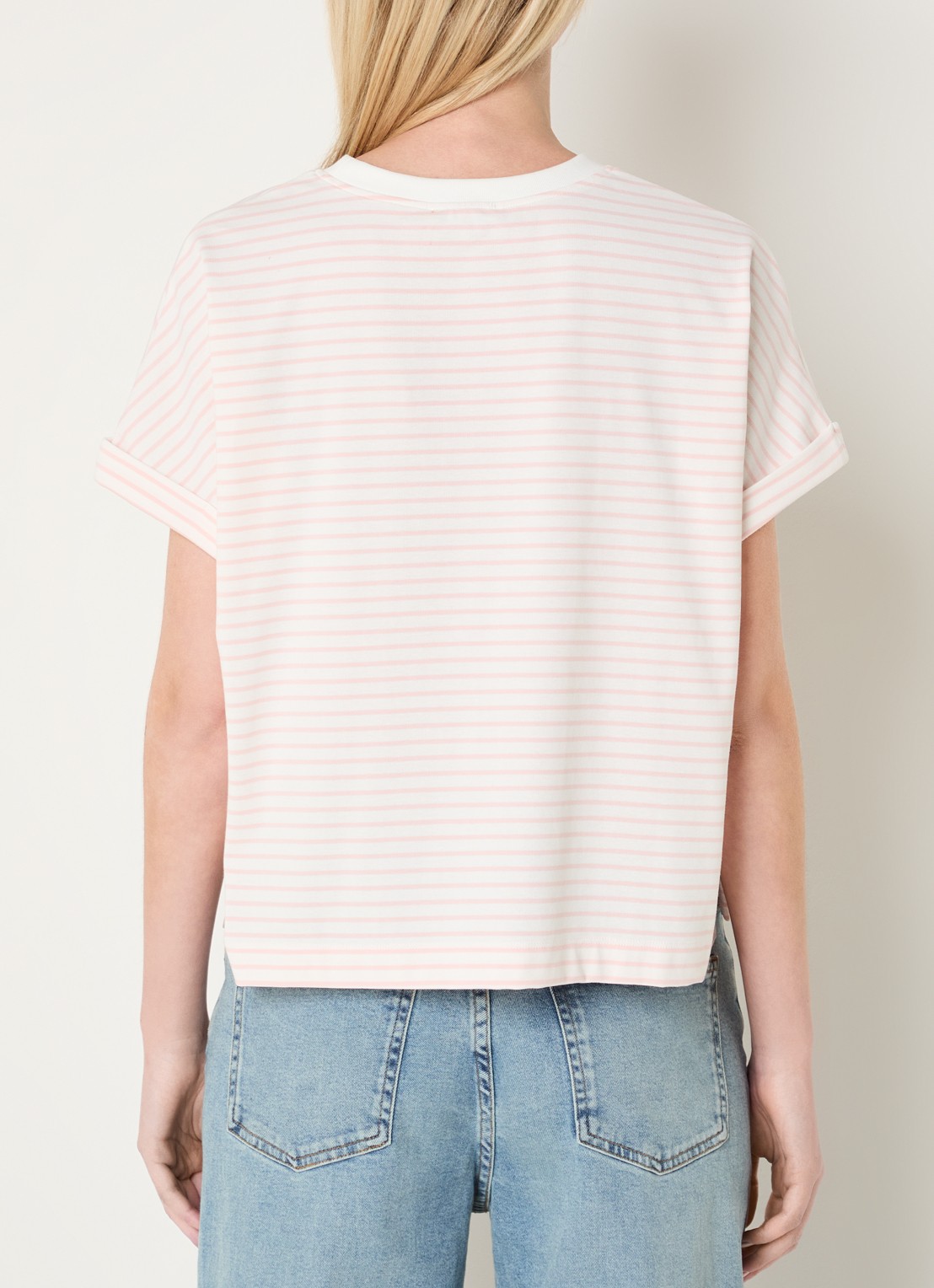 OPUS Sotel T-shirt met streepprint - achterkant lichtroze