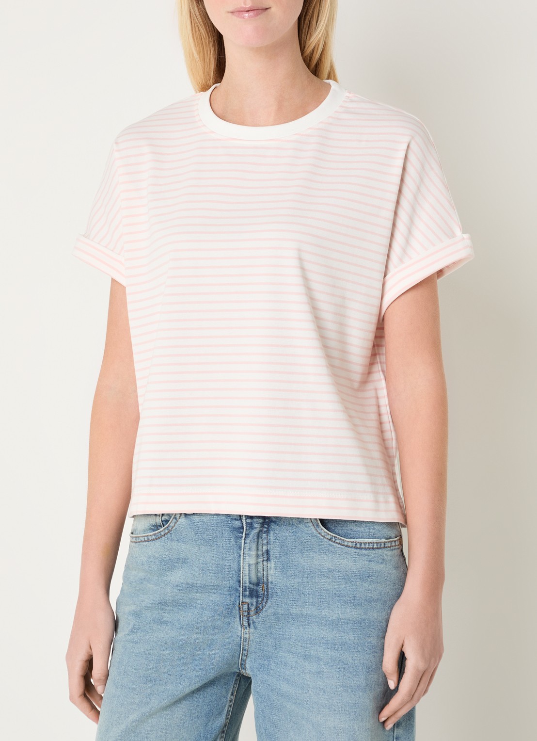 OPUS Sotel T-shirt met streepprint - detail 4 lichtroze