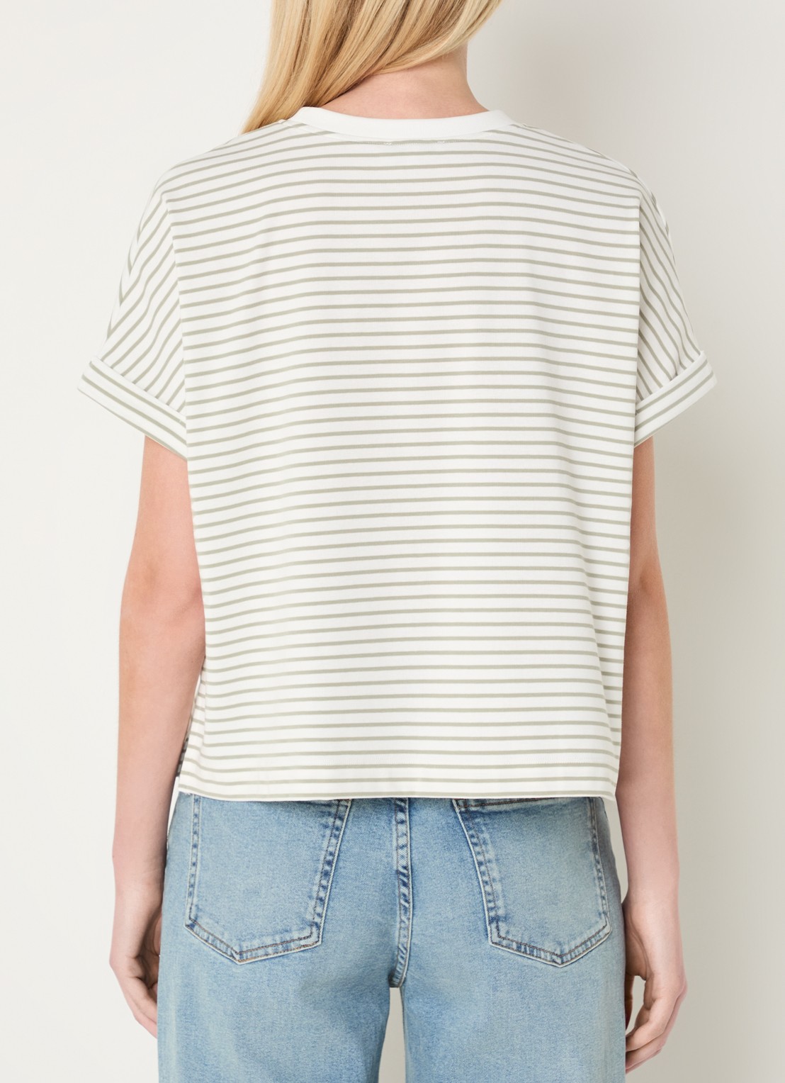 OPUS Sotel T-shirt met streepprint - achterkant olijfgroen