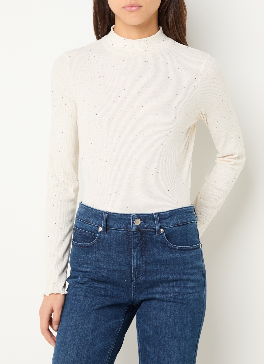 OPUS Suhanna longsleeve met stippenprint en gemêleerd dessin - detail 4 gebroken wit
