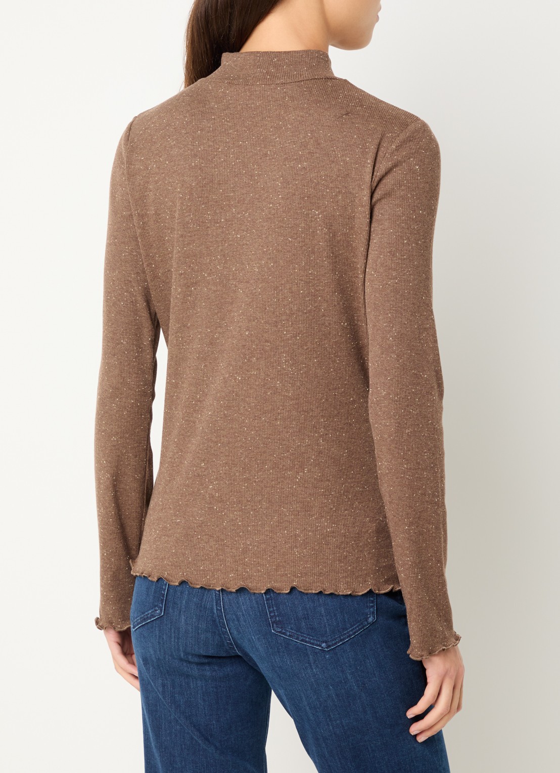 OPUS Suhanna longsleeve met stippenprint en gemêleerd dessin - achterkant 3 bruin