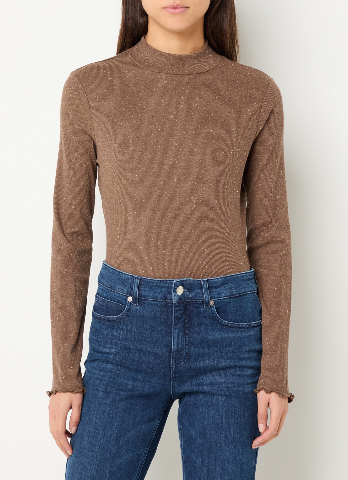 OPUS Suhanna longsleeve met stippenprint en gemêleerd dessin - detail 4 bruin