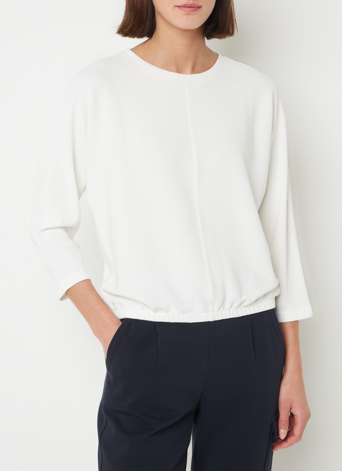OPUS Suzzina top van jersey met ribstructuur - detail 3 gebroken wit