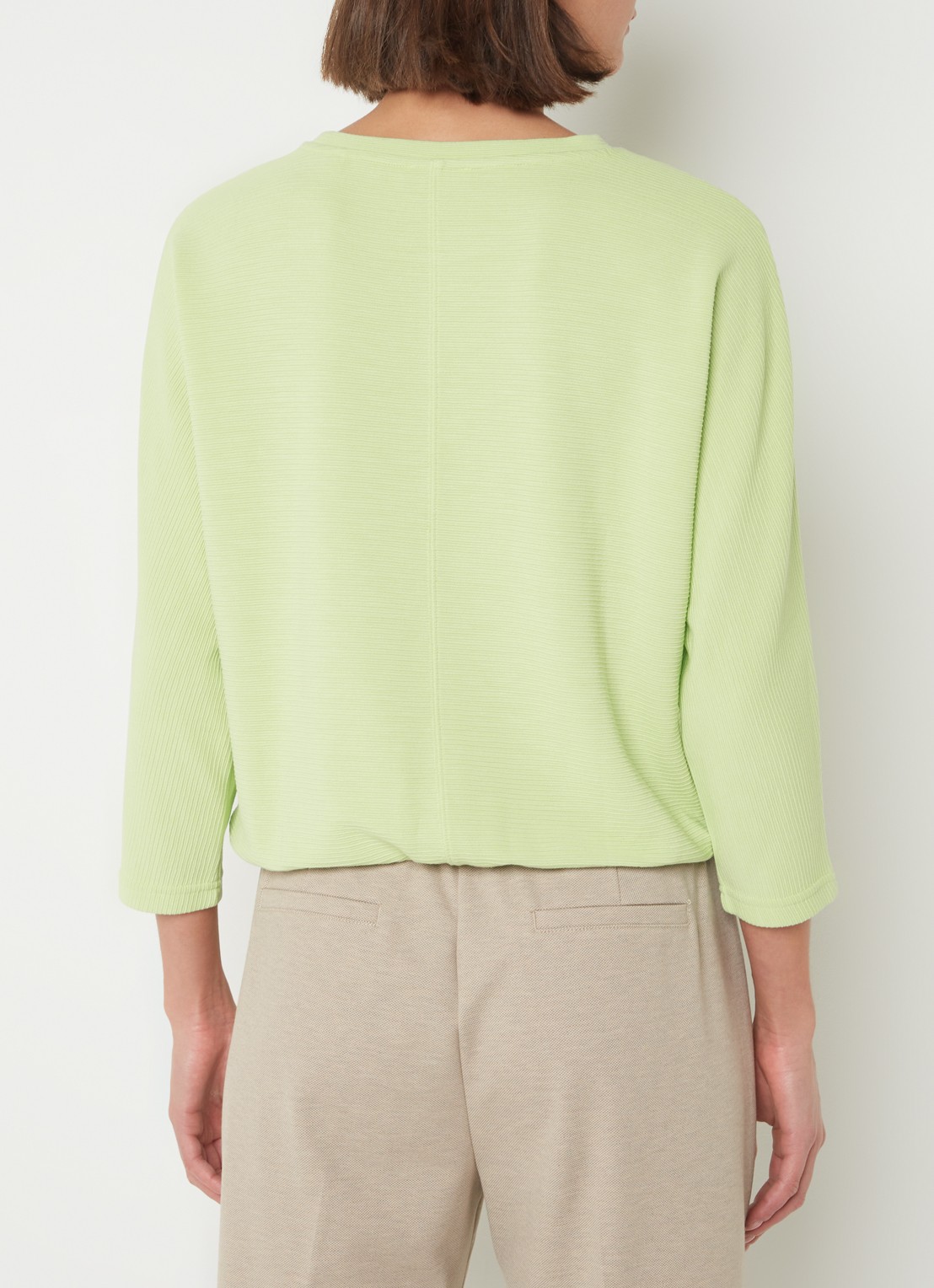 OPUS Suzzina top van jersey met ribstructuur - achterkant 4 lichtgroen