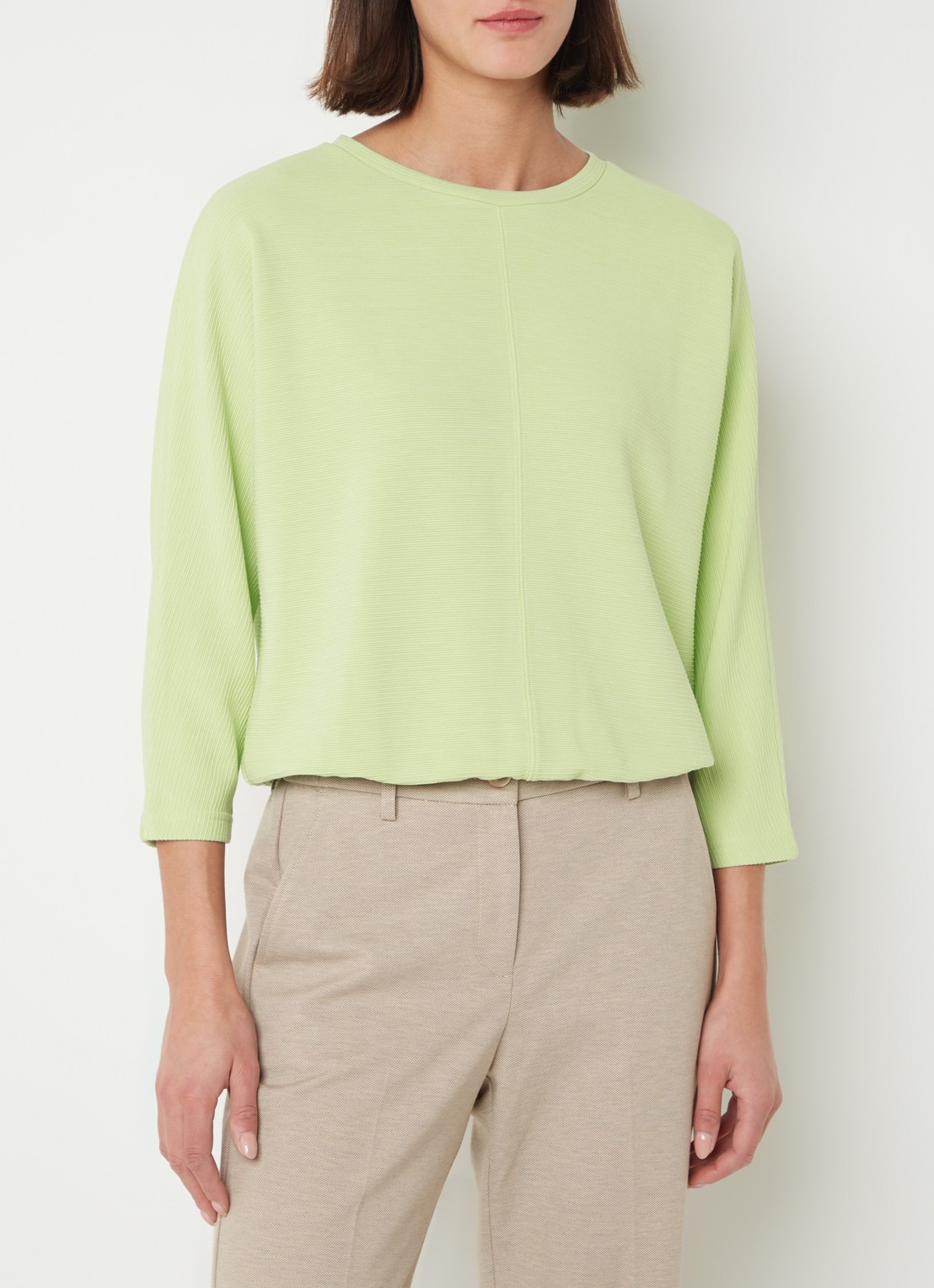 OPUS Suzzina top van jersey met ribstructuur - detail 3 lichtgroen