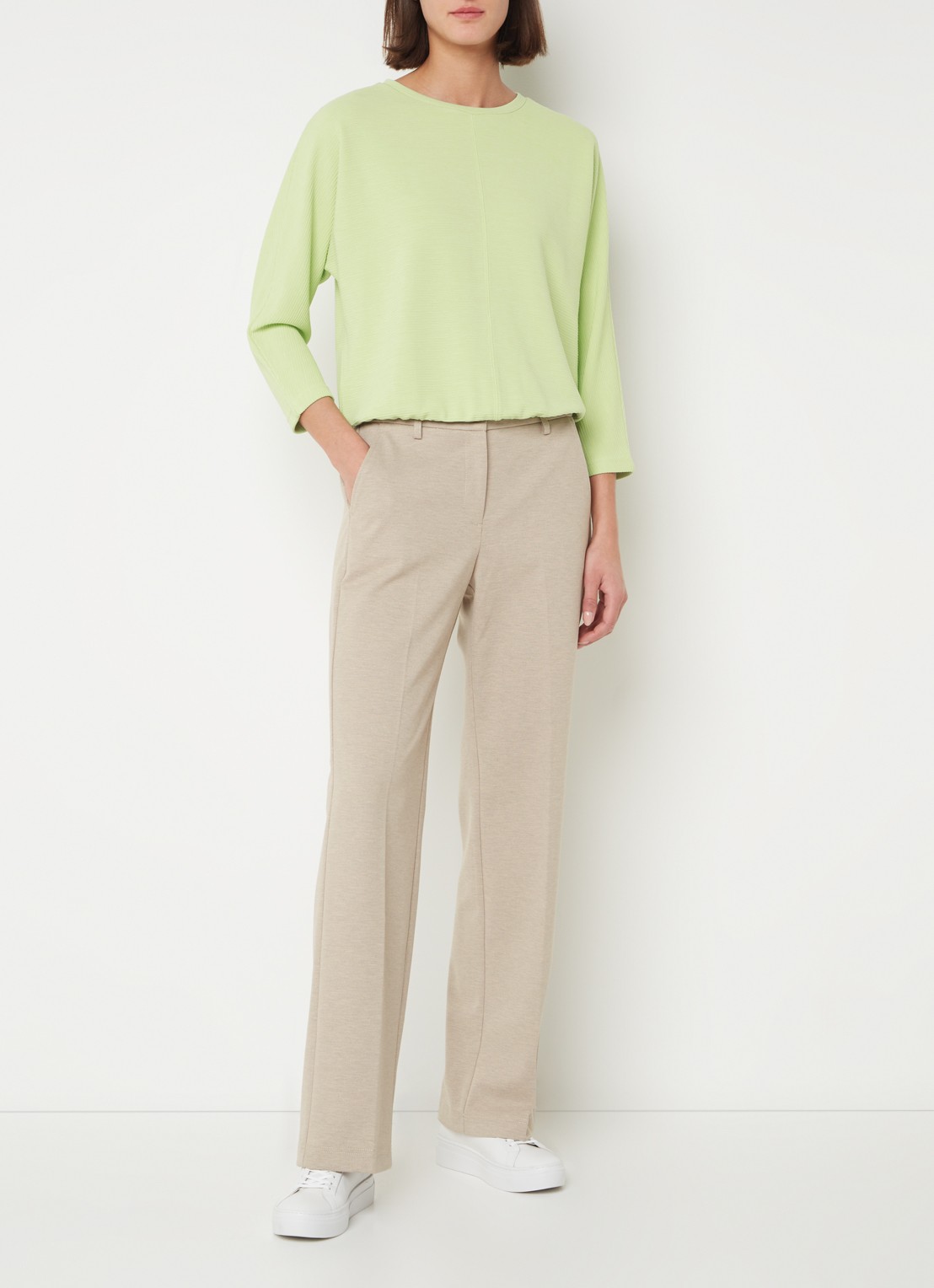 OPUS Suzzina top van jersey met ribstructuur - voorkant 2 lichtgroen