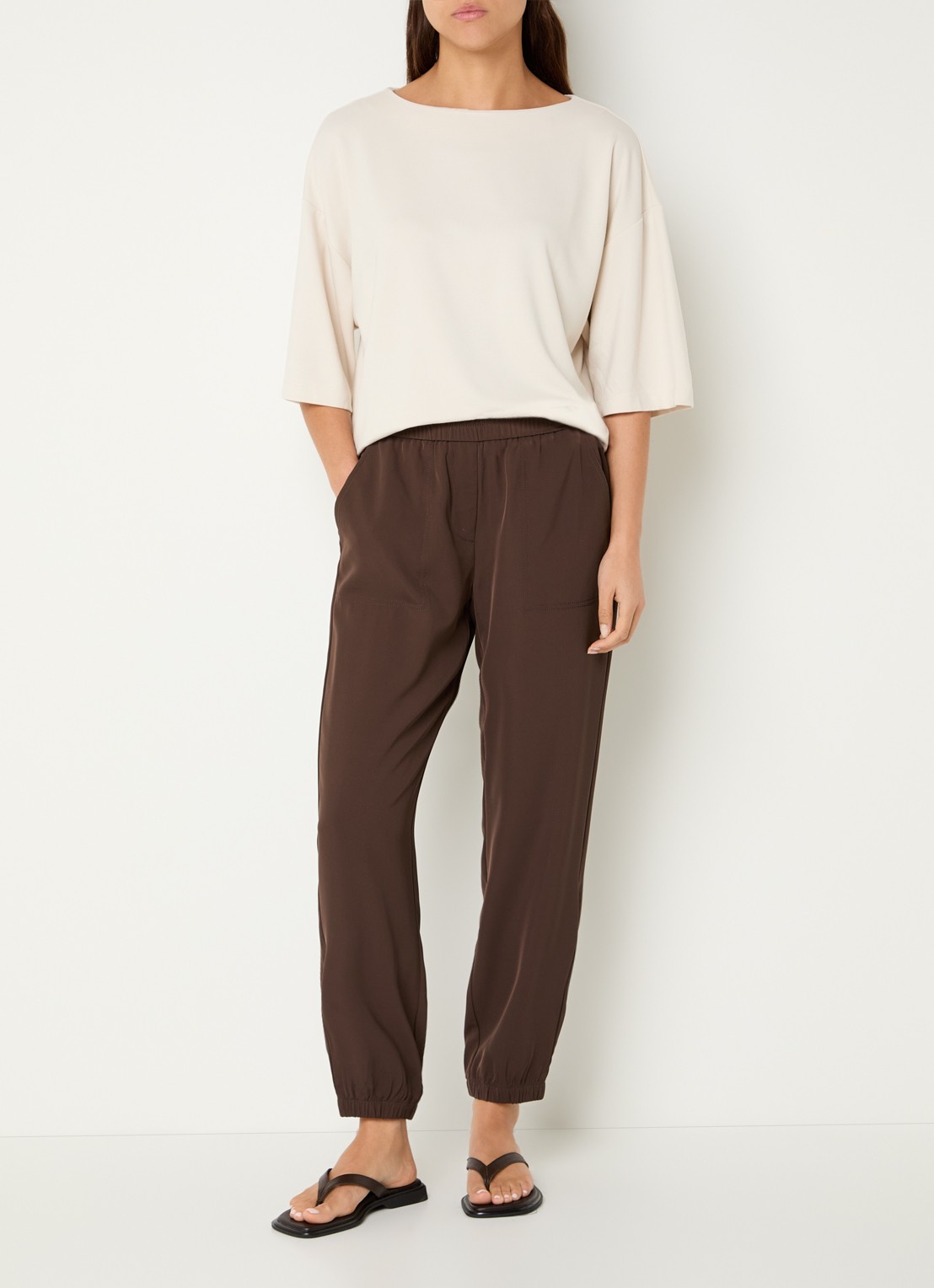 OPUS Syros top met ronde hals - voorkant 4 beige