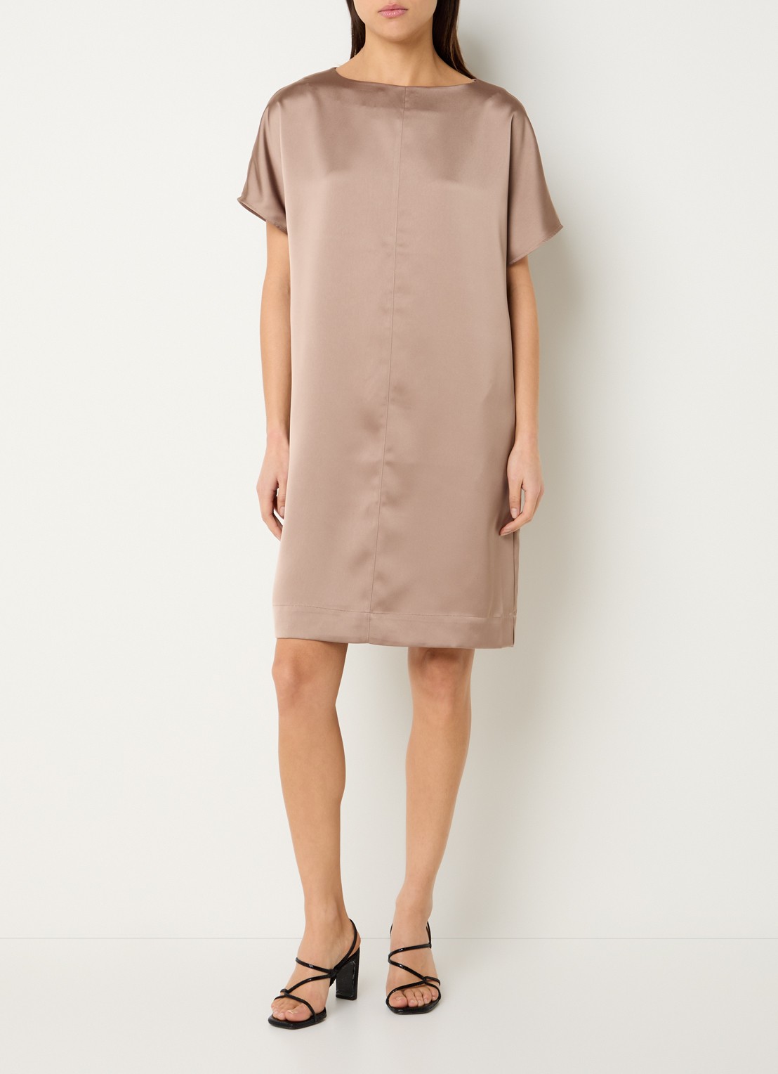 OPUS Wanell mini jurk van satijn - voorkant 2 beige