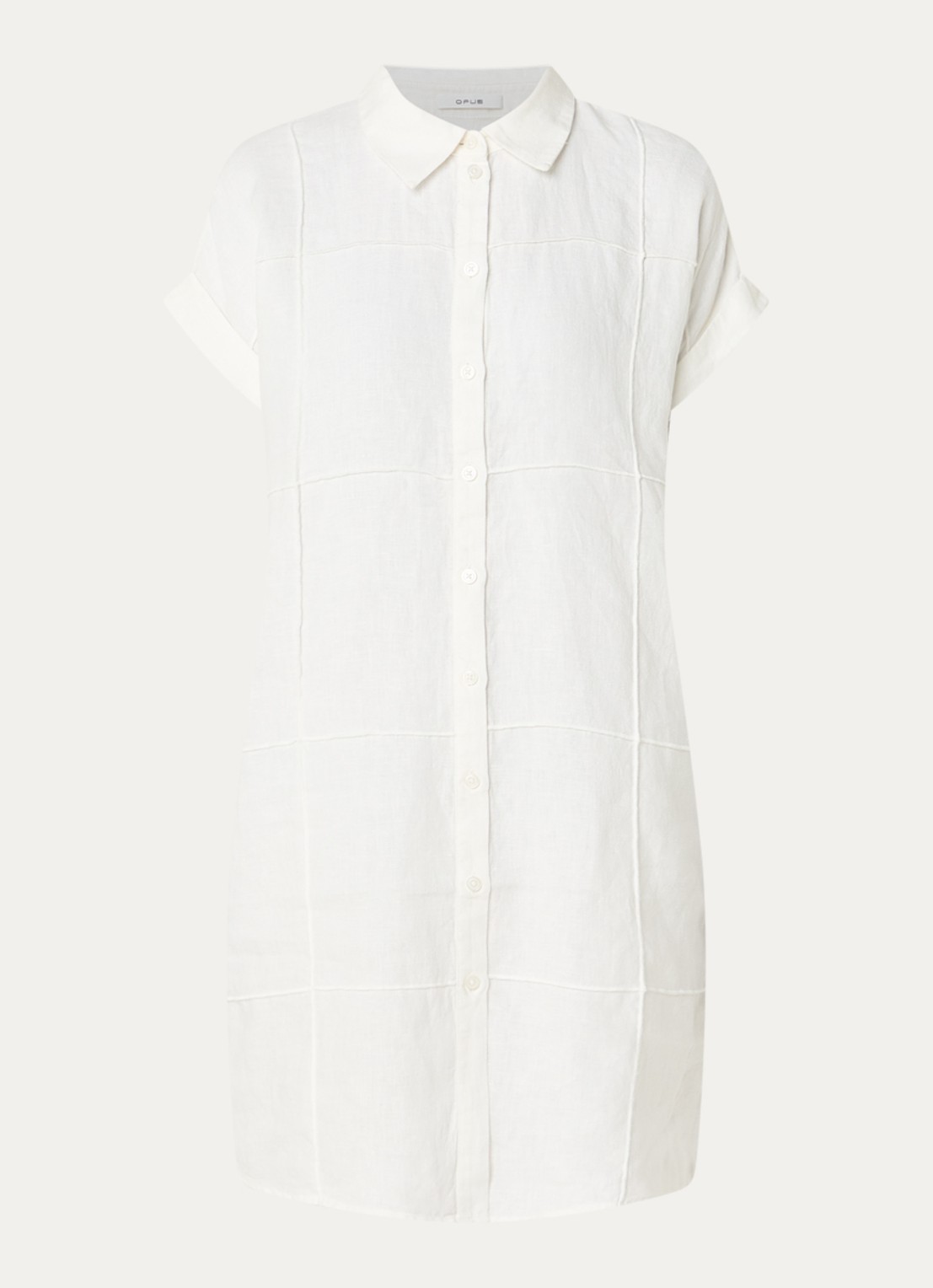 OPUS Welina mini blousejurk van linnen - voorkant 2 wit