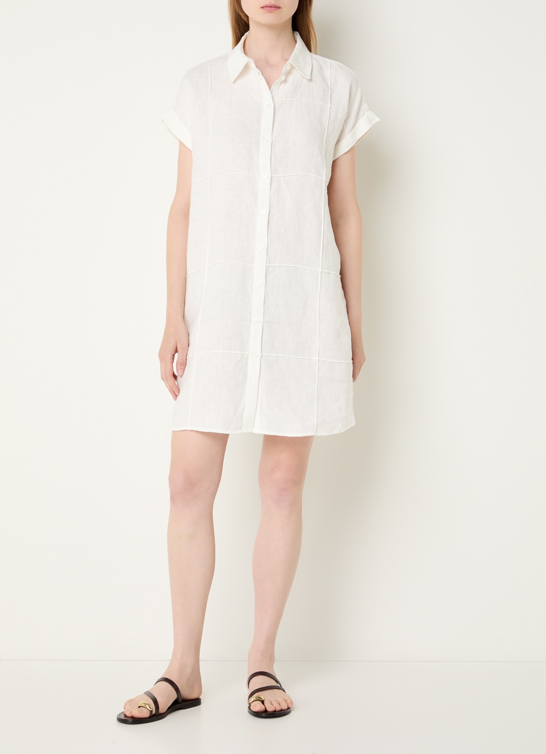 OPUS Welina mini blousejurk van linnen - voorkant 3 wit