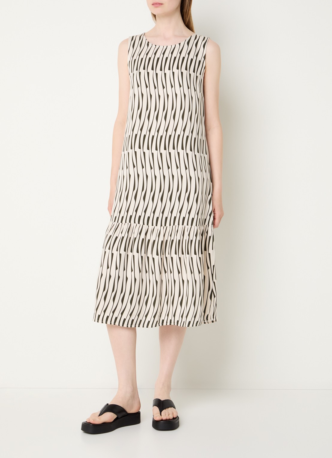 OPUS Wicy midi jurk met print - detail creme