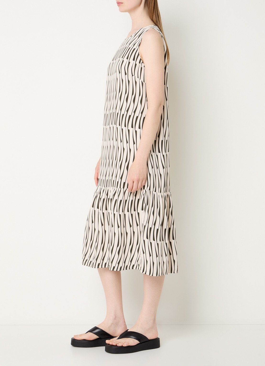 OPUS Wicy midi jurk met print - voorkant 3 creme