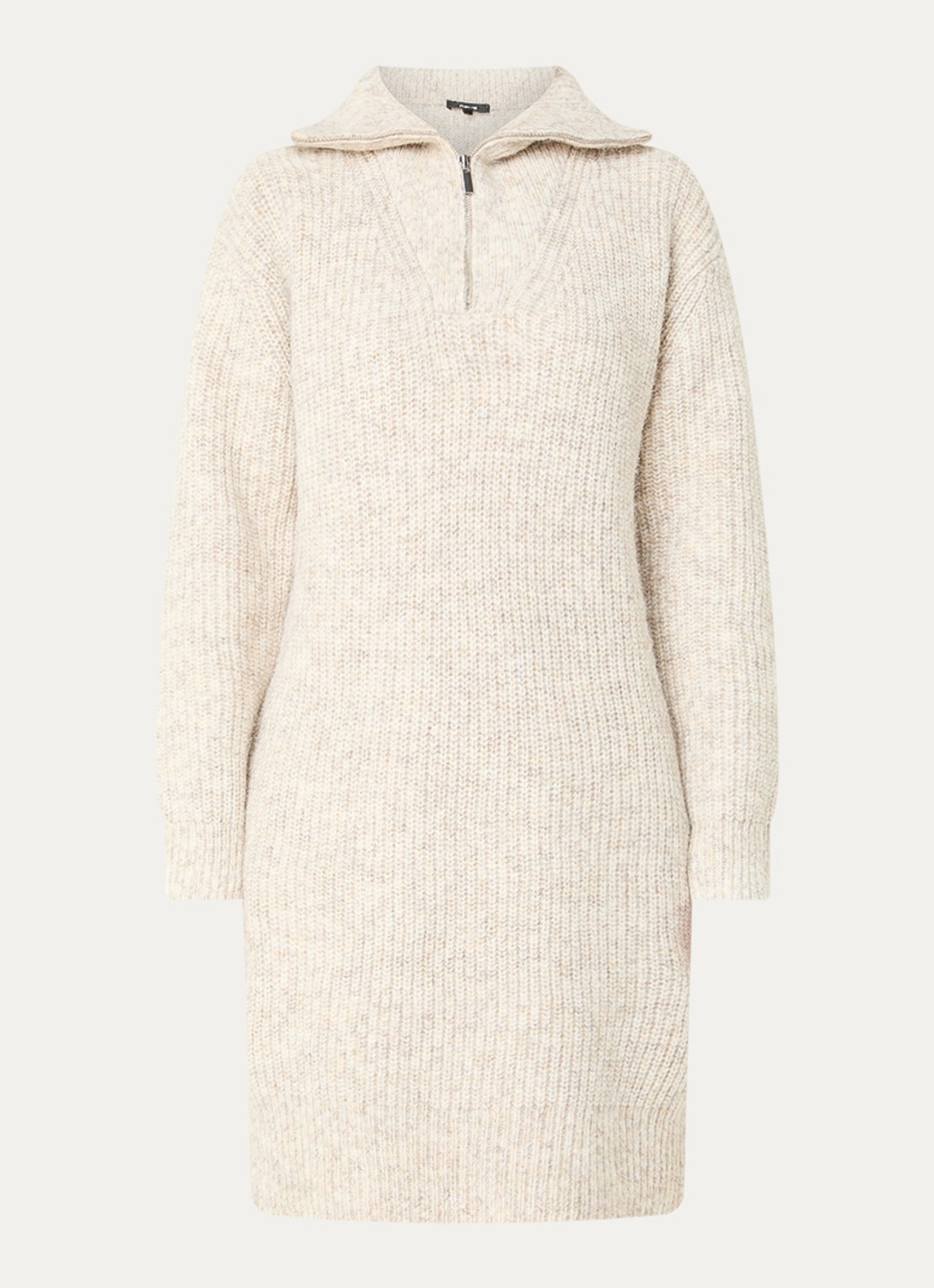 OPUS Wonelli grofgebreide mini trui-jurk in wolblend met halve rits - voorkant 3 creme